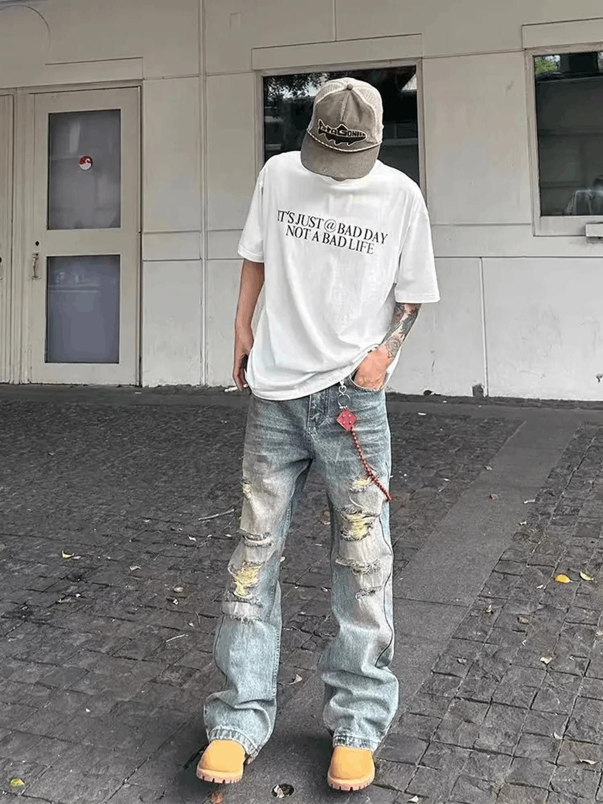 Vintage Distressed Denim Wide Leg Jeans Size US 30 / EU 46 - 1 Thumbnail