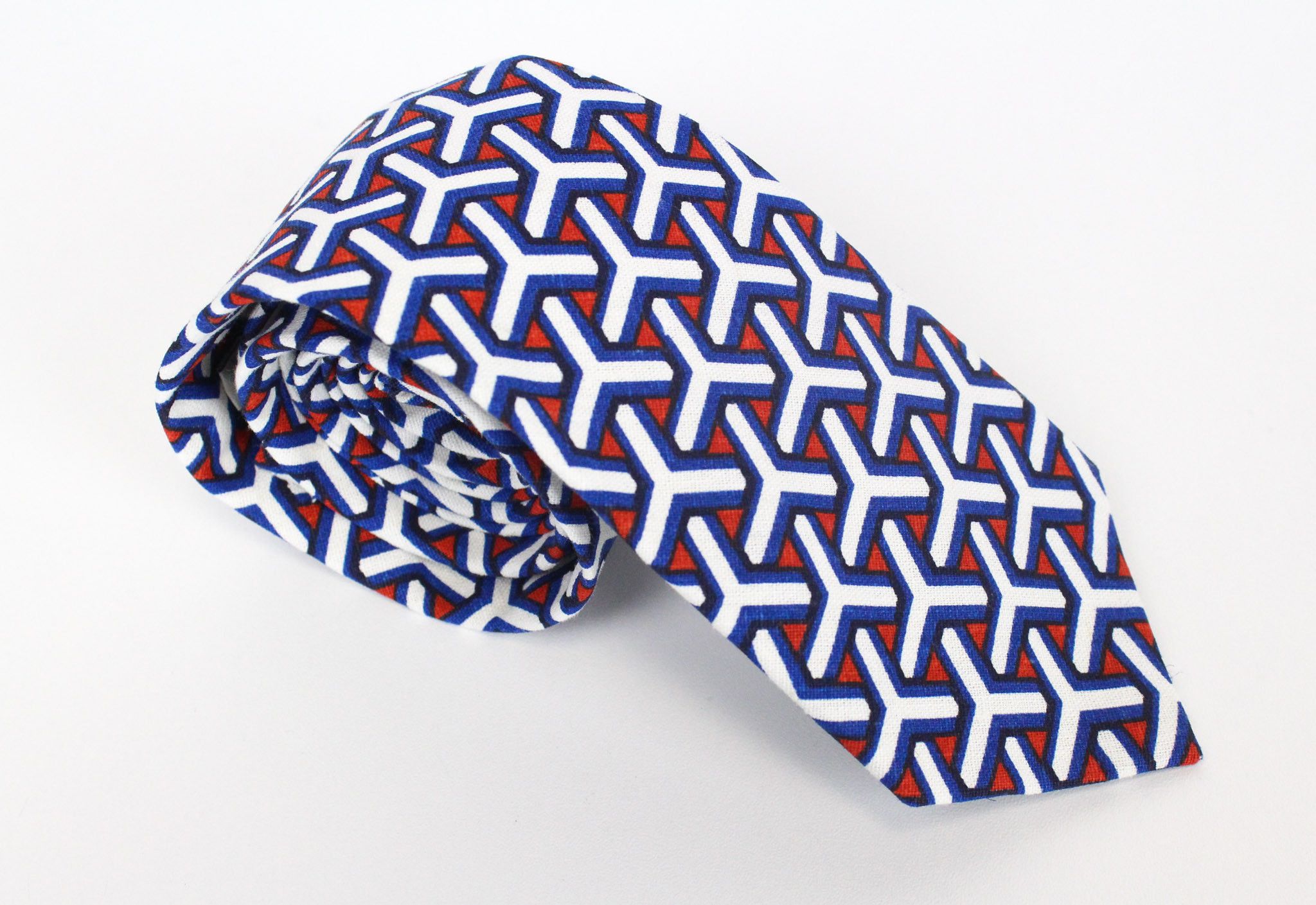 Suitsupply 148 x 8 cm Blue White Red Patterned Linen Tie 72096 Size ONE SIZE - 1 Thumbnail