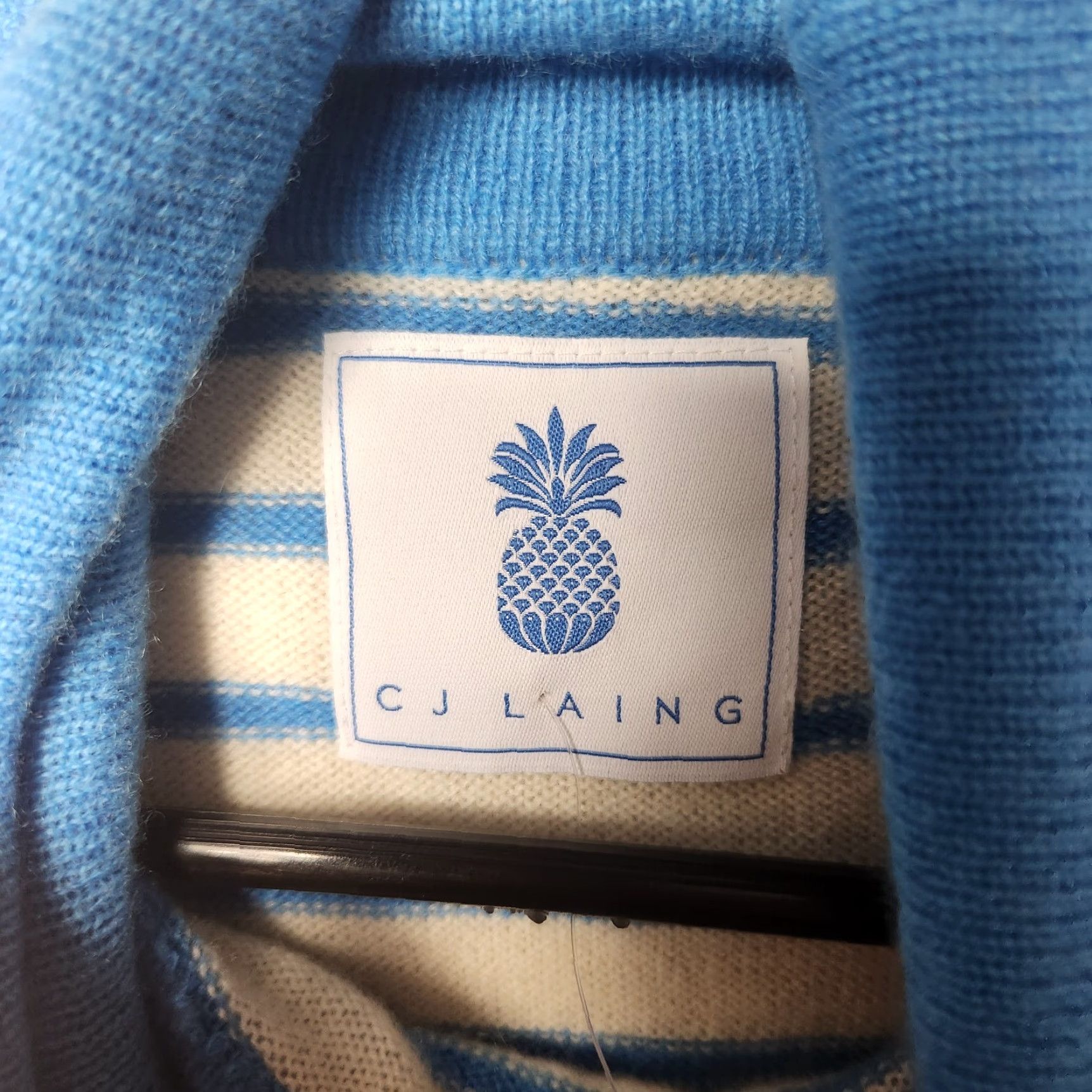 Vintage CJ Laing Palm Beach Blue Ivory Stripe 100% Cashmere Turtleneck Sweater-Size S Womens Pullover Knit Size S / US 4 / IT 40 - 7 Thumbnail