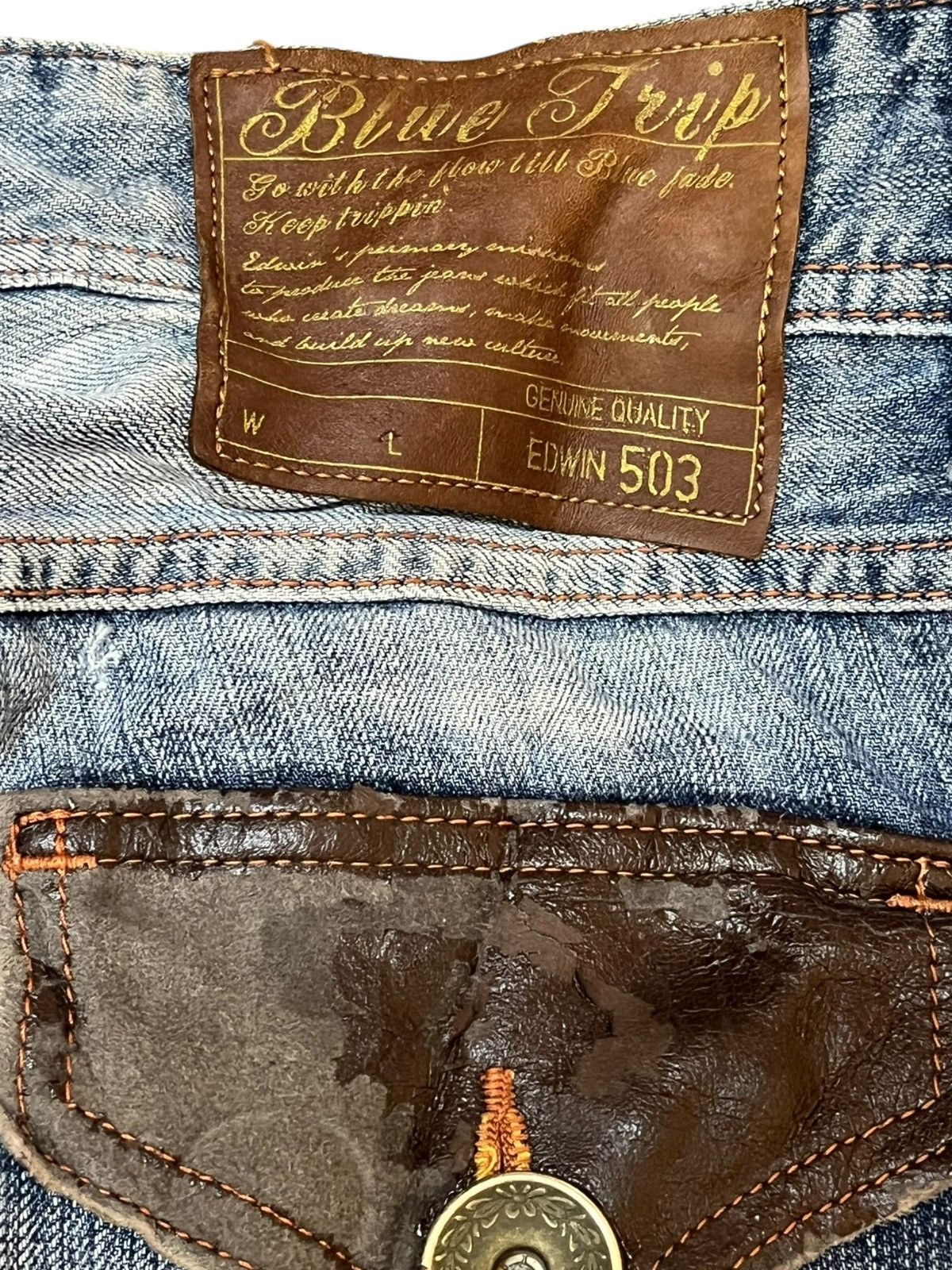Edwin Vintage Edwin 503 Blue Trip Stonewash/Acidwash Denim Size US 35 - 9 Thumbnail