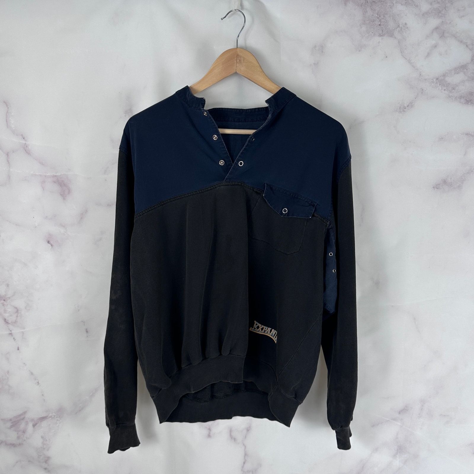 Vintage Blue/Black Expand Henley Sweatshirt Size US L / EU 52-54 / 3 - 1 Thumbnail
