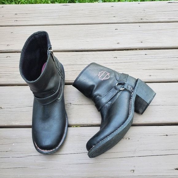 Harley Davidson × Vintage Harley Davidson Wolverine Morgan Black Leather Moto Boots Size US 9.5 / IT 39.5 - 2 Thumbnail