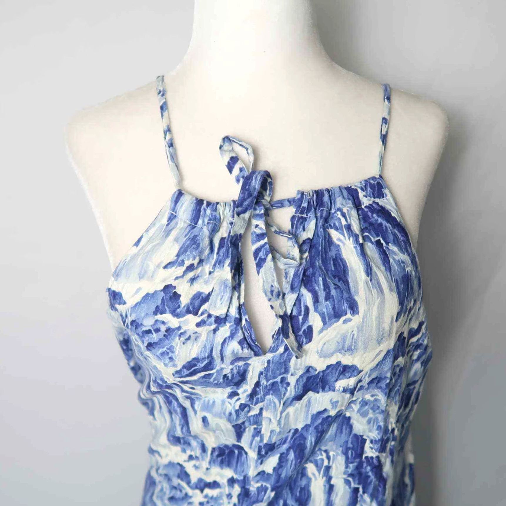 Vintage VINTAGE blue and white abstract wave brushstroke print Maxi Dress Size S / US 4 / IT 40 - 2 Thumbnail