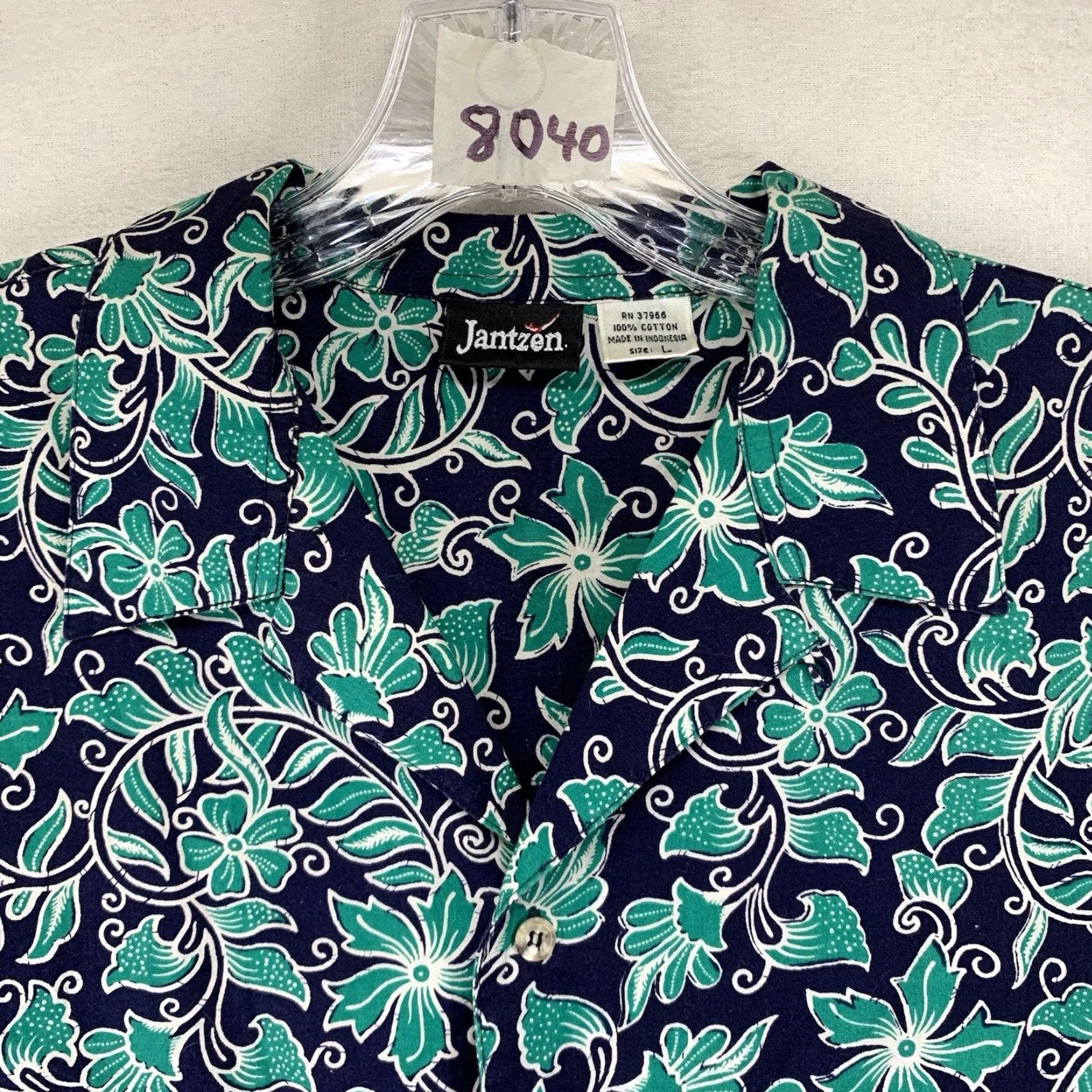 Jantzen VINTAGE Jantzen Hawaiian Shirt Men All Over Botanical Floral Short Sleeve Cotton Casual Spring Summer 80s Retro Blue Green Size US L / EU 52-54 / 3 - 5 Thumbnail