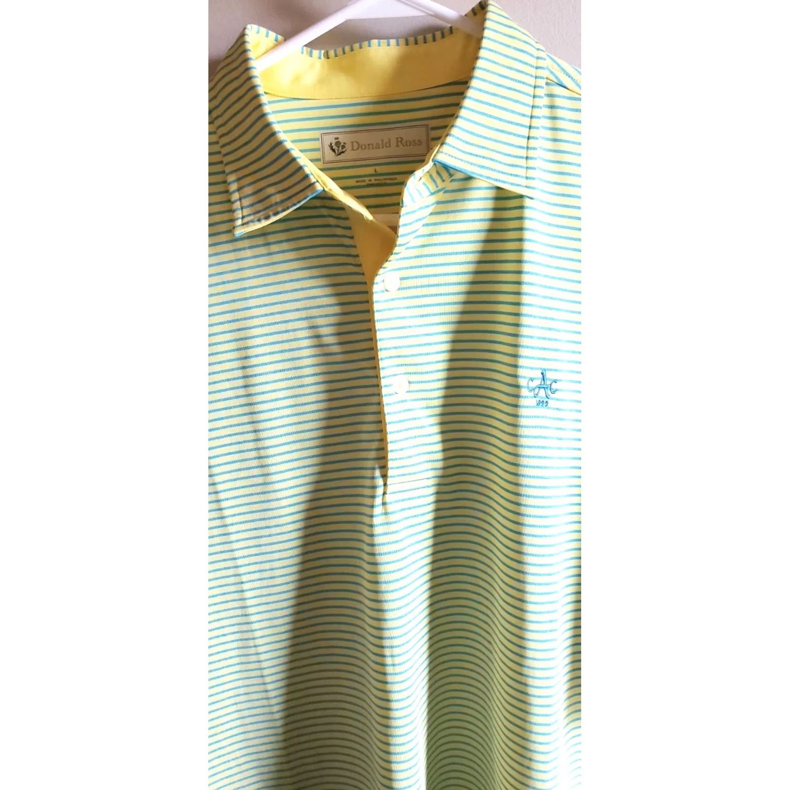 Vintage Donald Ross Mens L Polo Golf Short Sleeve Shirt Neon Yellow with Blue Stripes Size US L / EU 52-54 / 3 - 4 Thumbnail