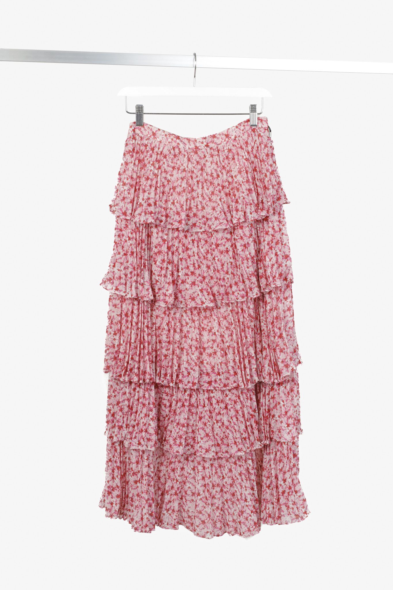 Amur Amur Paisley Pink Floral Pleated Tiered Midi Skirt Size 26" / US 2 / IT 38 - 1 Thumbnail