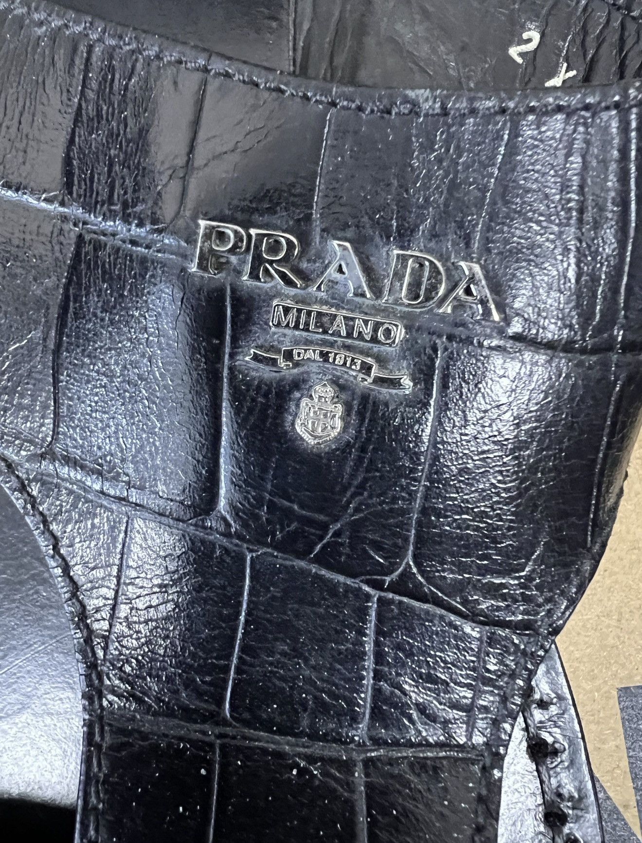 Prada PRADA Crocodile Leather Logo Sandals Slides shoes Black Size US 11 / EU 44 - 2 Thumbnail
