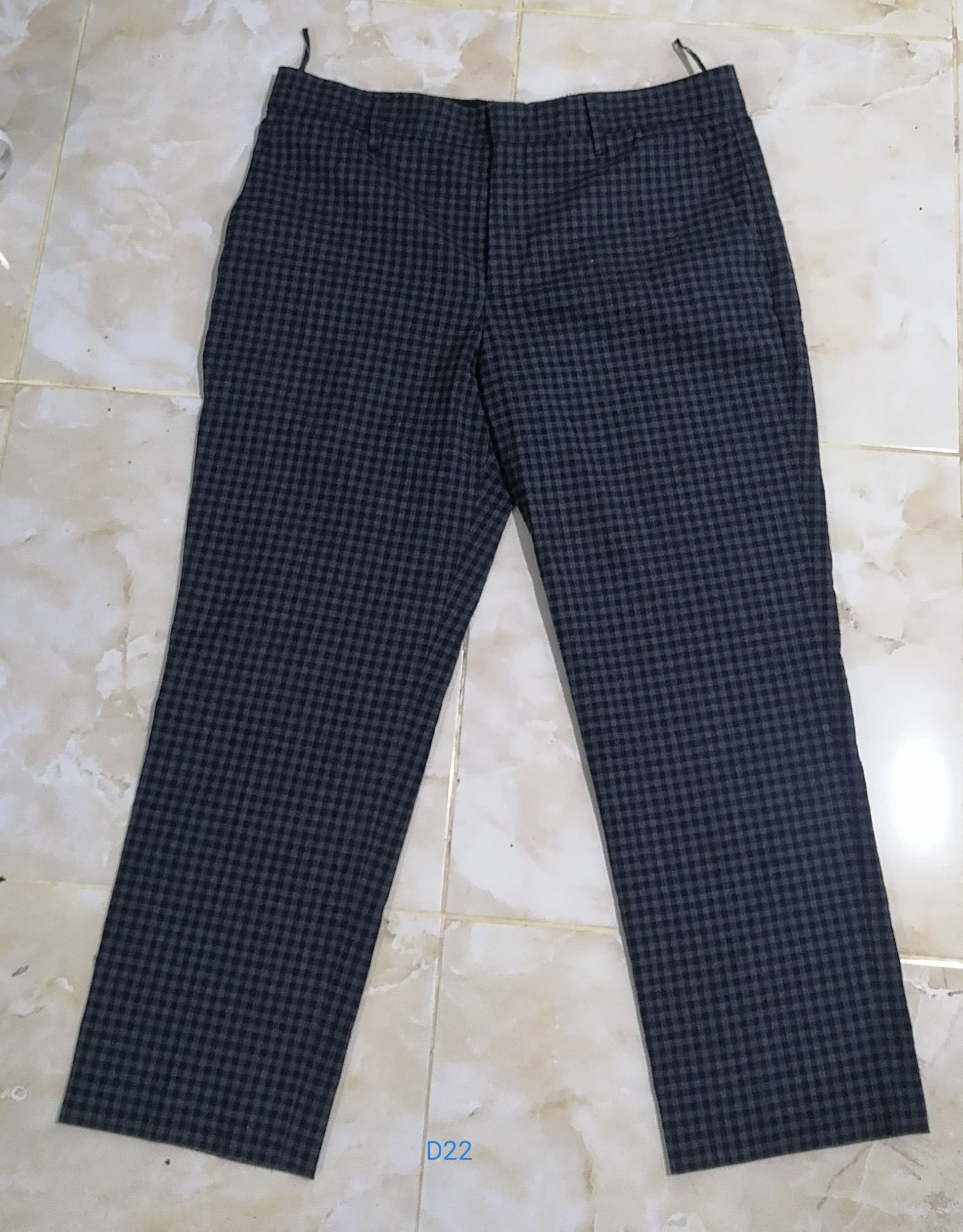 image of Prada Milano Checked Pattern Tri Blend Wool Pant in Blue Gray, Women's (Size 34)