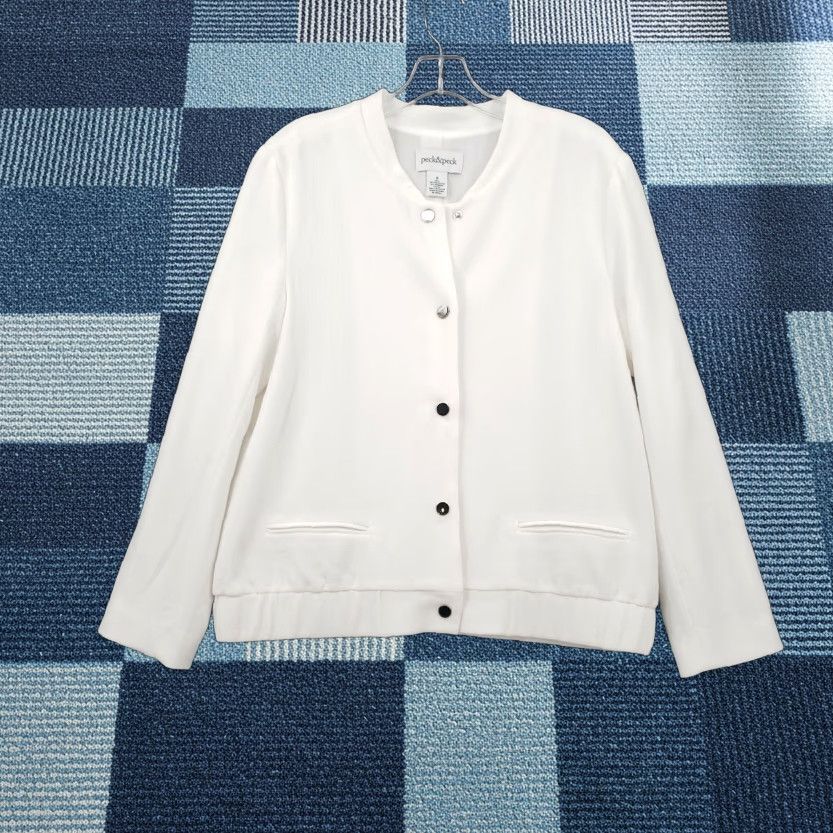 Vintage Peck & Peck Jacket Womens M Medium White Buttoned Pocket Long Sleeves Fleece Size M / US 6-8 / IT 42-44 - 1 Thumbnail
