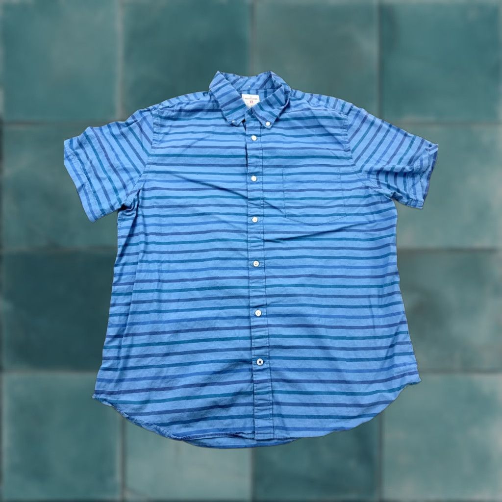 Gap Gap Men's XL Blue Striped Short Sleeve Oxford Shirt Casual Summer Spring Button-Down Size US XL / EU 56 / 4 - 1 Thumbnail