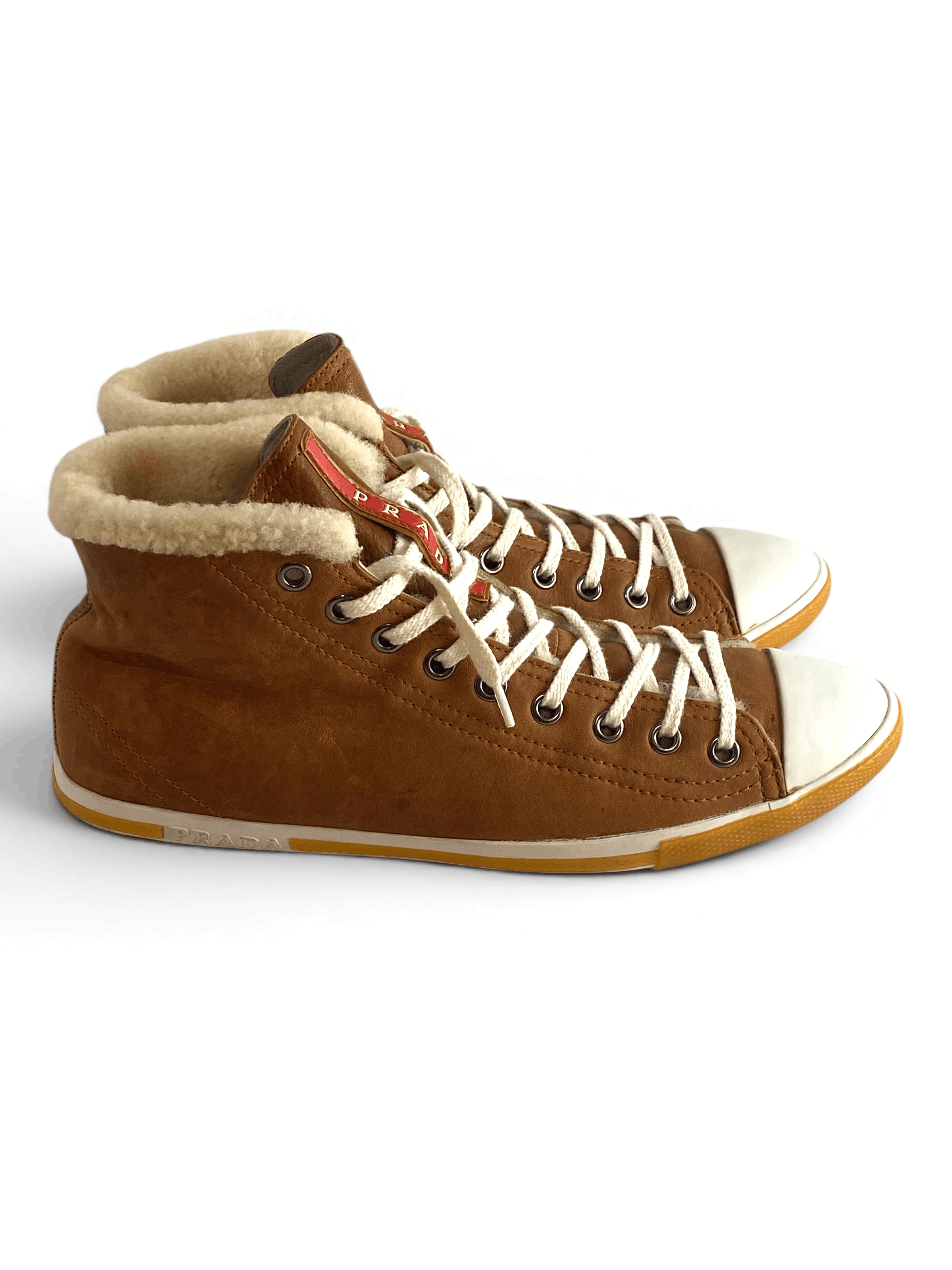 Prada Prada Brown White Suede Faux Sneakers Trainers Shoes Size US 8 / IT 38 - 3 Thumbnail