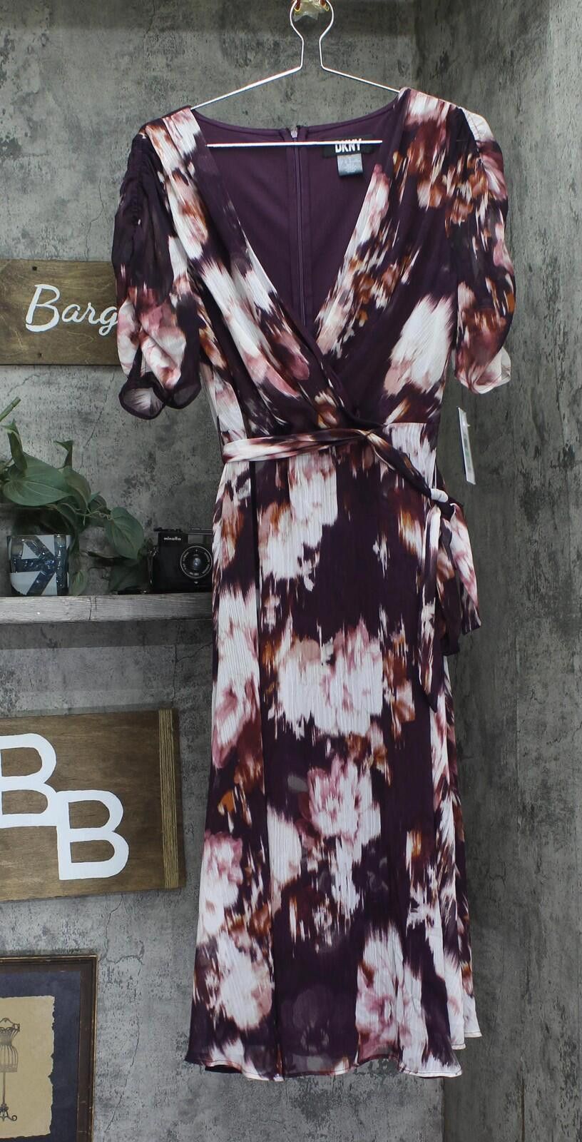 DKNY Dkny Printed Tie-waist Dress Dd4fi786 Raisin Purple Multi 8 Size M / US 6-8 / IT 42-44 - 1 Thumbnail