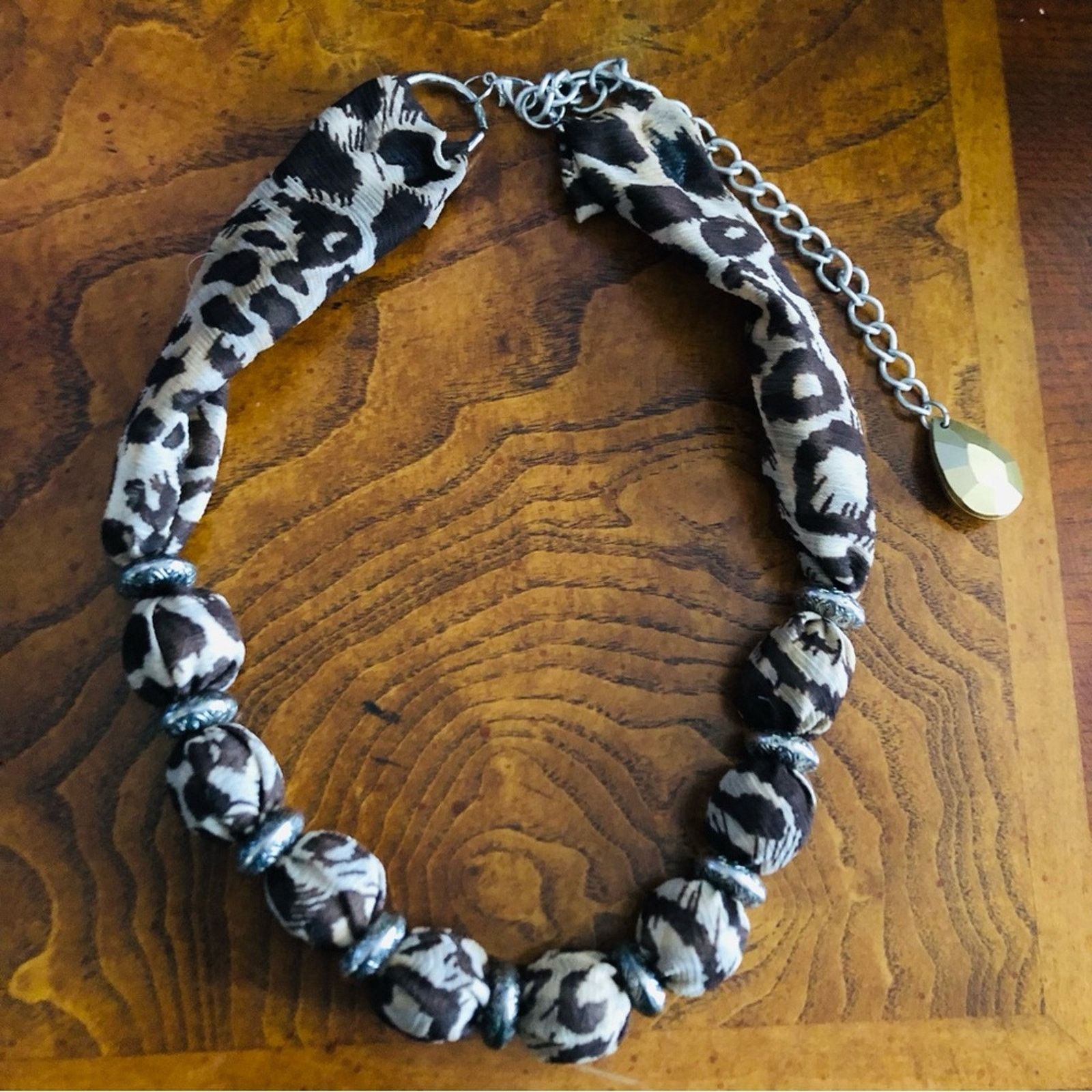 Handmade Country Girl animal print fabric covered bead necklace Size ONE SIZE - 5 Thumbnail