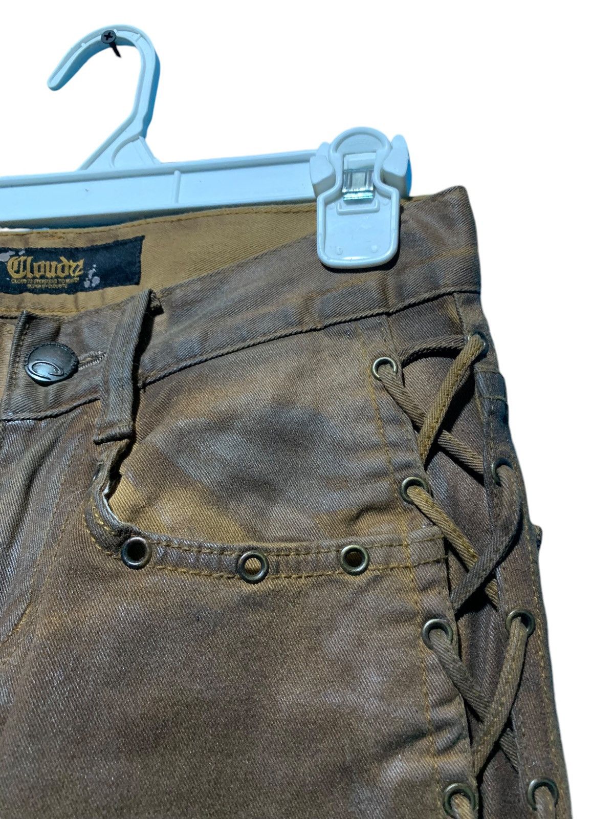 14th Addiction Cloud72 side laces cross skull patches brown wax denim Size US 27 - 5 Thumbnail