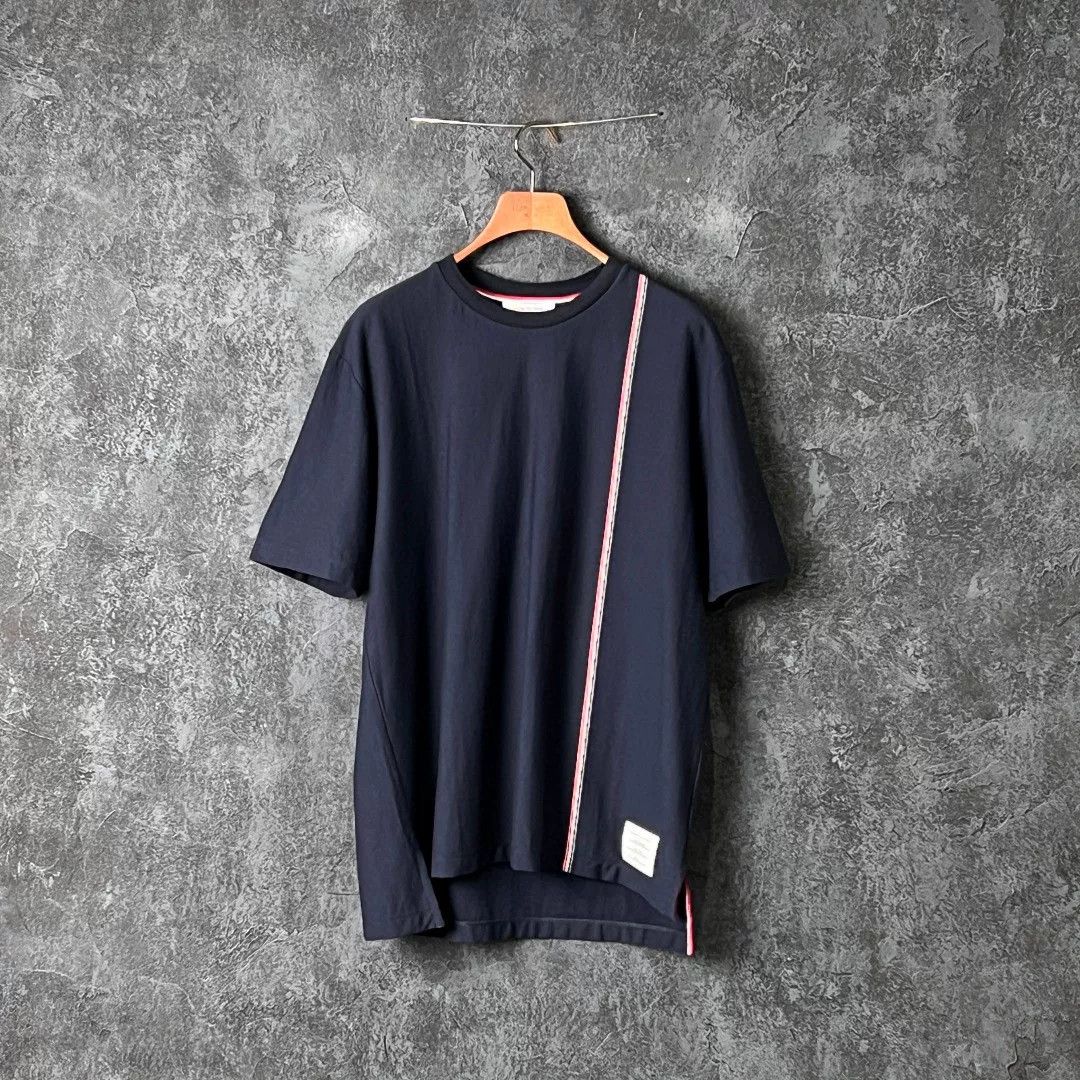 Thom Browne THOM BROWNE Navy Stripe Cotton Tee Size US M / EU 48-50 / 2 - 1 Thumbnail