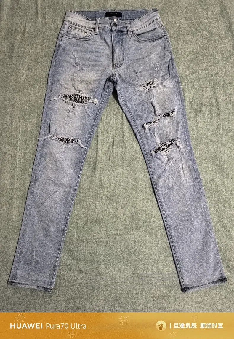 Amiri Amiri Zebra print holey sequin slim denim pants Size US 30 / EU 46 - 1 Thumbnail