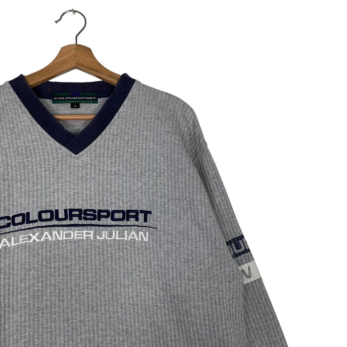 Alexander Julian COLOURSPORT Embroidery Big Logo V Neck Sweater #0461-C21 Size US L / EU 52-54 / 3 - 5 Thumbnail