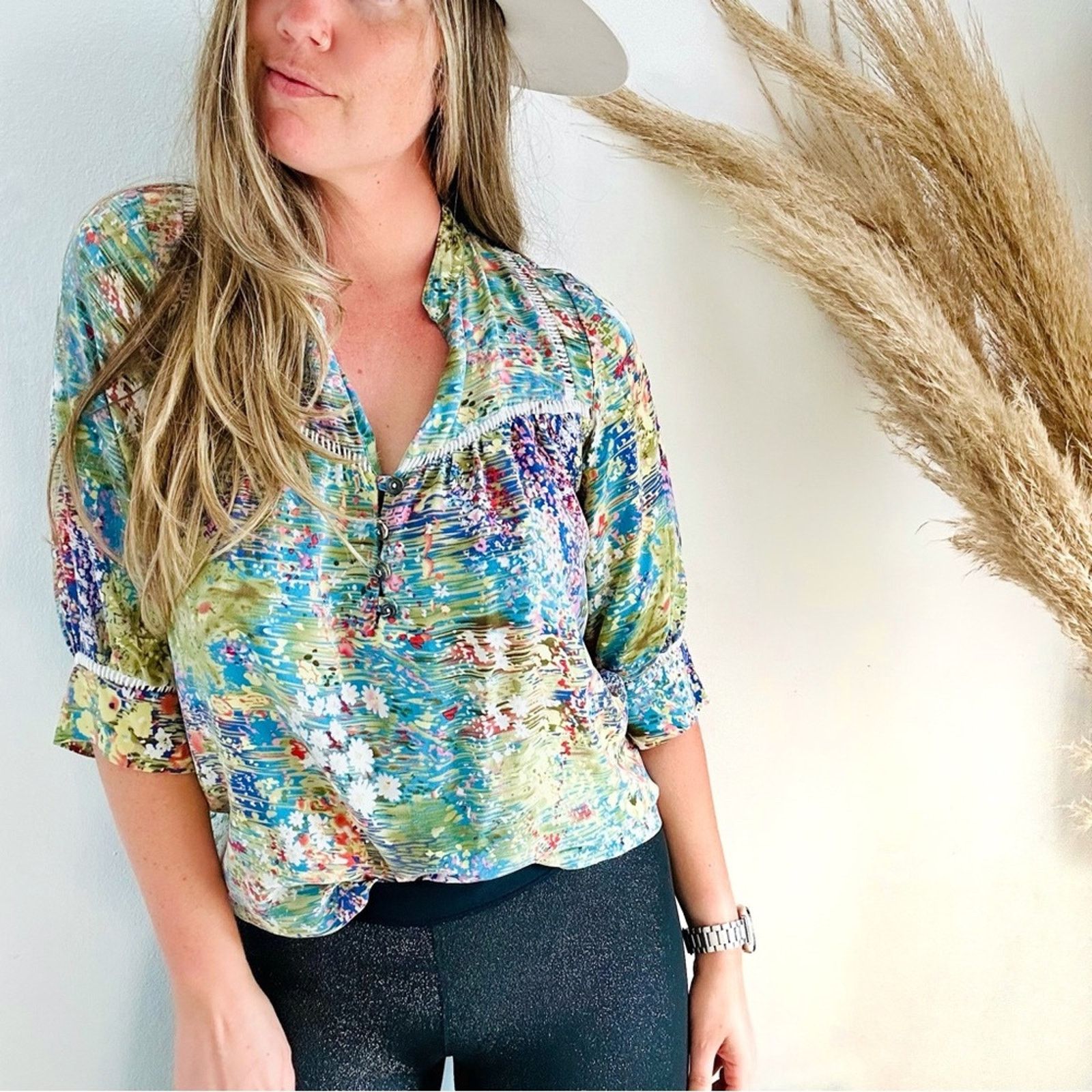 Anthropologie ANTHROPOLOGIE Dolan Blue White Button Silk Blouse Shirt Top Size M / US 6-8 / IT 42-44 - 5 Thumbnail