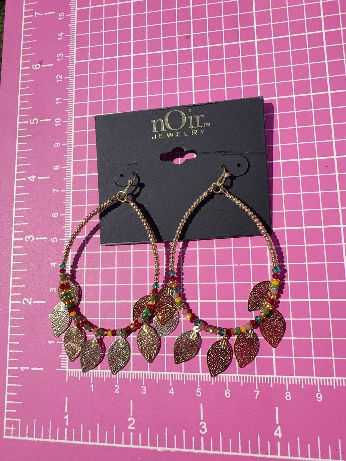 Designer Noir gold hollowed leaves tassel colorful beads gold loop Size ONE SIZE - 2 Thumbnail