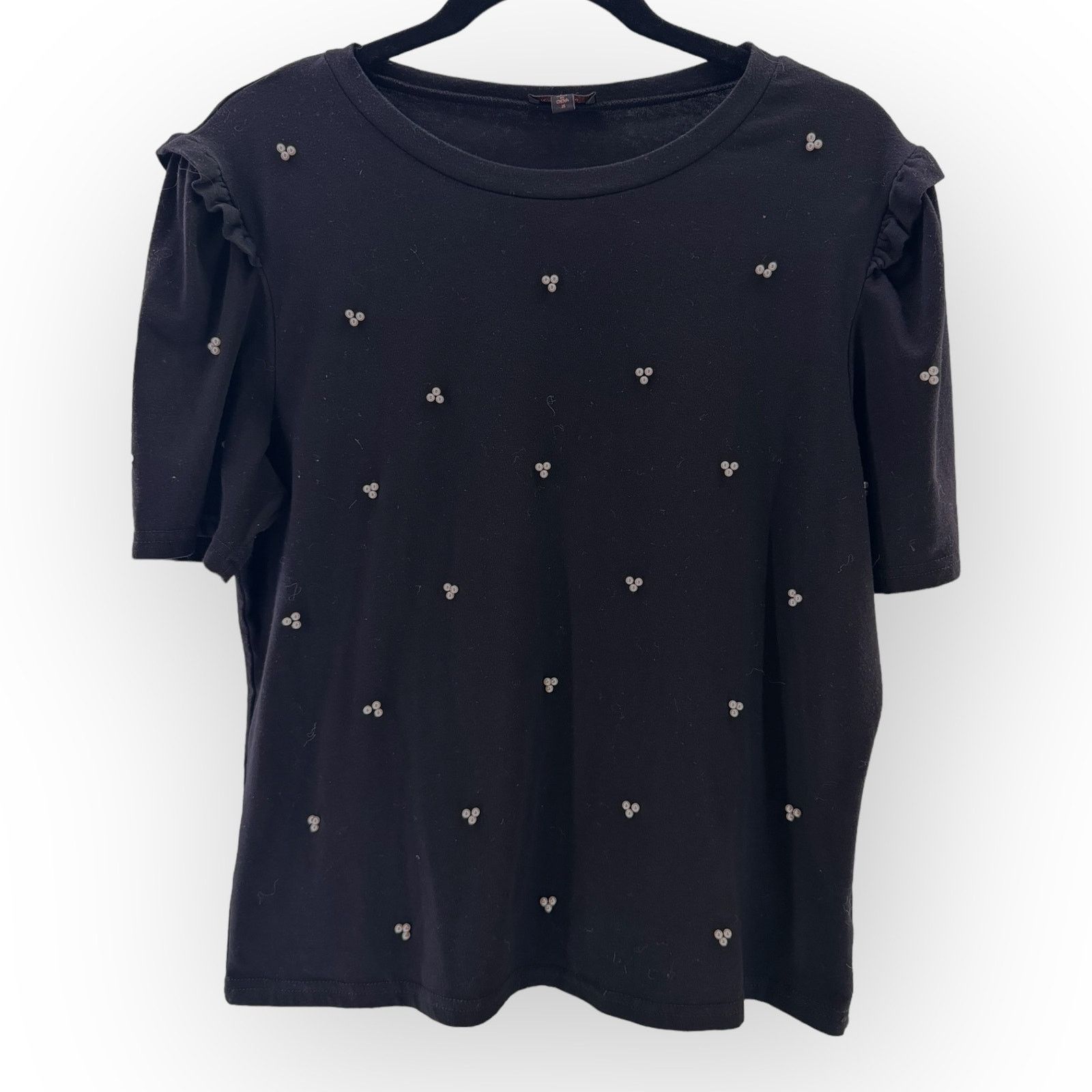 Other Boutique Black Pearl Detail Ruffle Sleeve Top Womens Sz M Size M / US 6-8 / IT 42-44 - 2 Thumbnail