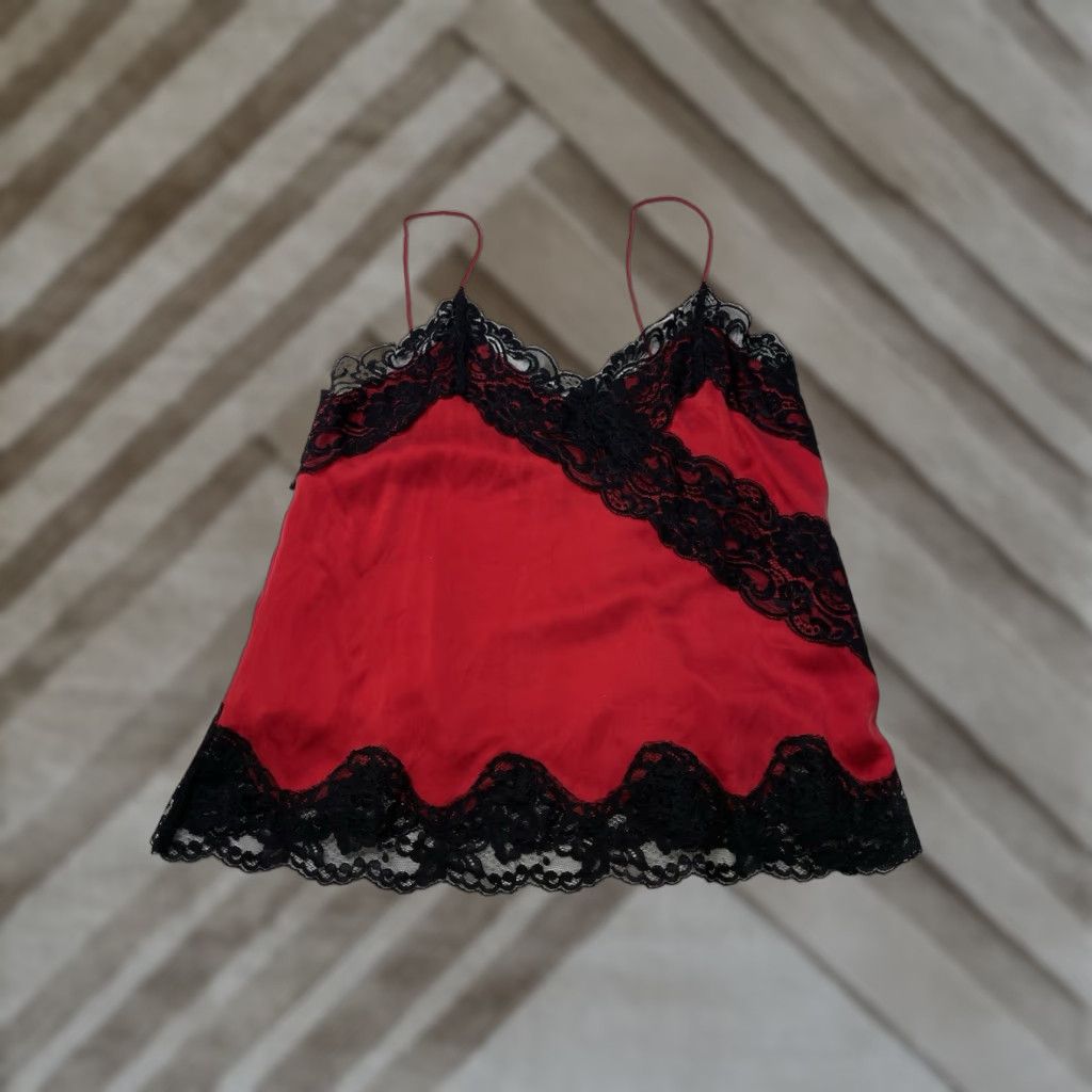 Alice + Olivia Alice + Olivia Dorine Silk Slip Lace Trim Red Camisole Tank Top XS Women Sleeveless V-Neck Spaghetti Strap Lace Accent Vest/ Tank Size XS / US 0-2 / IT 36-38 - 1 Thumbnail