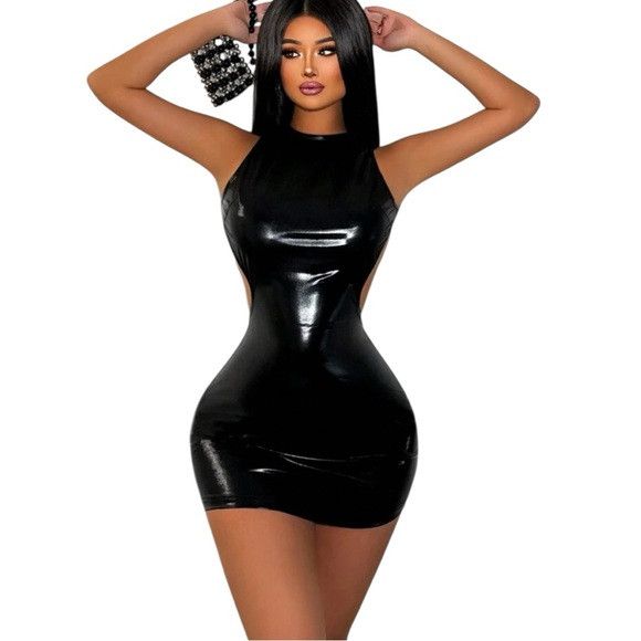 Other Women PU Leather Hollow Out Backless Dress Size M / US 6-8 / IT 42-44 - 1 Thumbnail