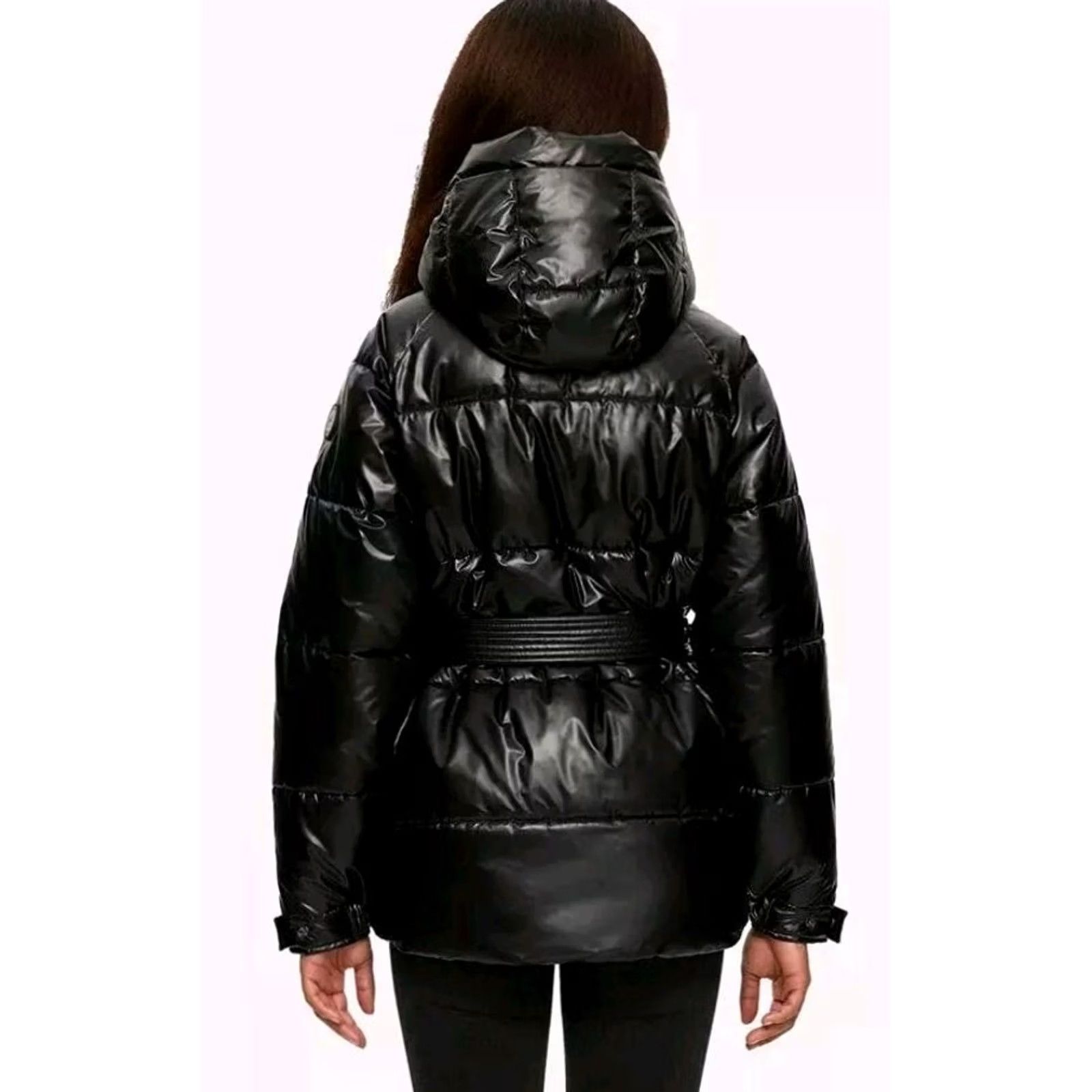 Vintage NOIZE Bonita Short Puffer Jacket Black Metallic Women's L Windproof Water Resistant Incl. Belt Logo Hooded Full Zip Insulated Winter Slim/Regular Fit Size 36" / US 14 / IT 50 - 3 Thumbnail