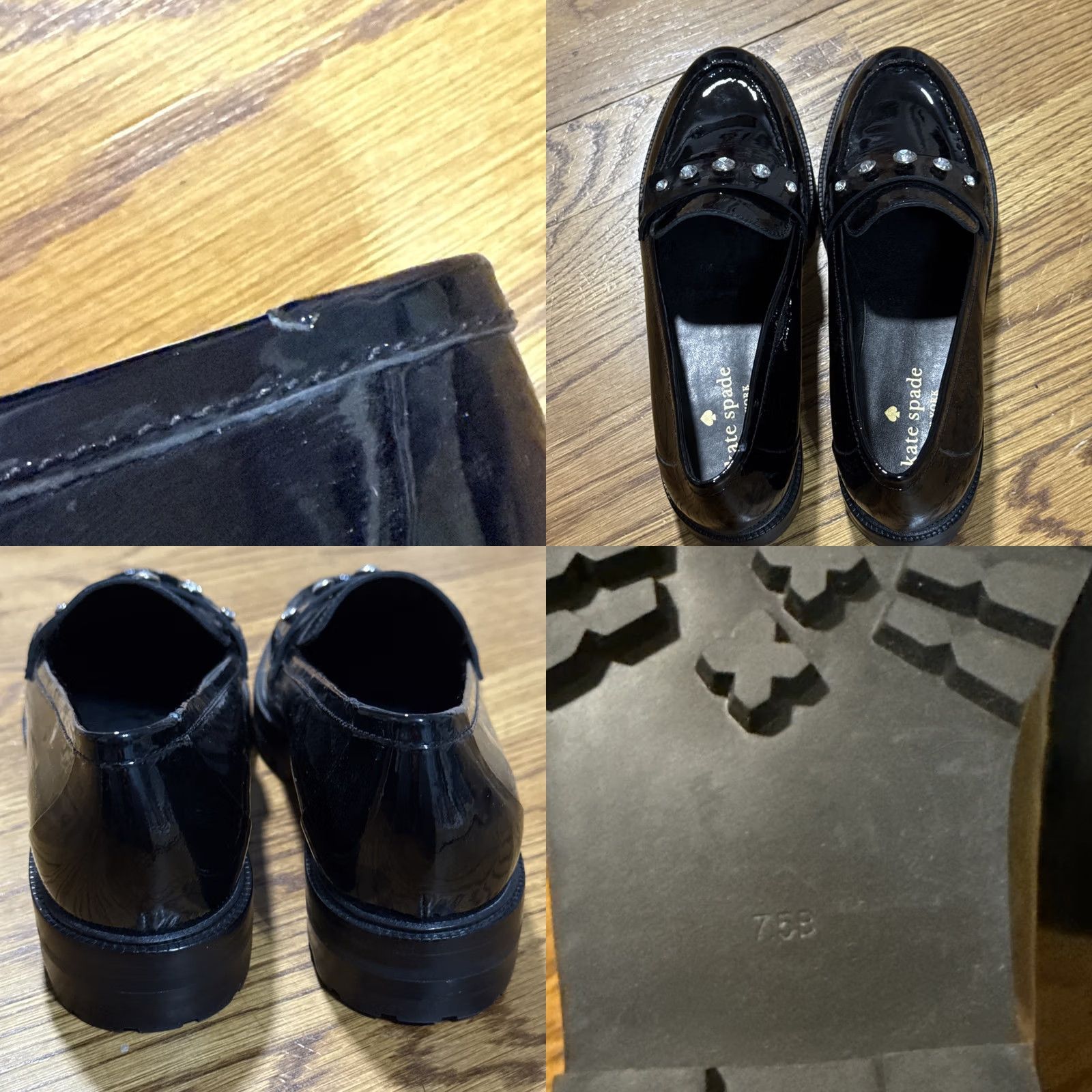 Vintage kate spade new york Posh Rhinestone Lug Loafers Sz 7.5 Leather Flat Slip On Black M Women Preppy Timeless Office Vintage: No Size US 8 / IT 38 - 8 Thumbnail