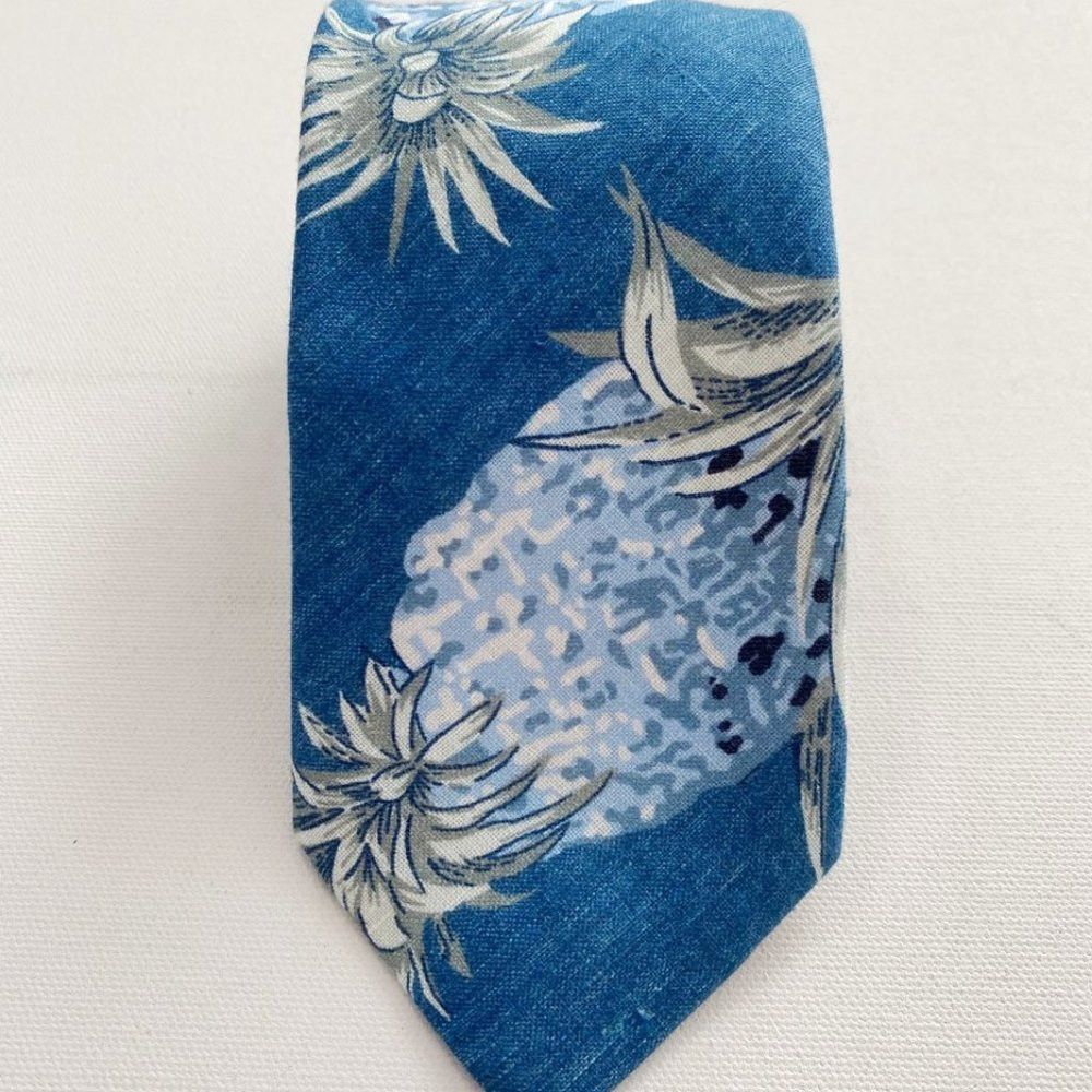BONOBOS Handmade Neck Tie Blue Floral Linen
