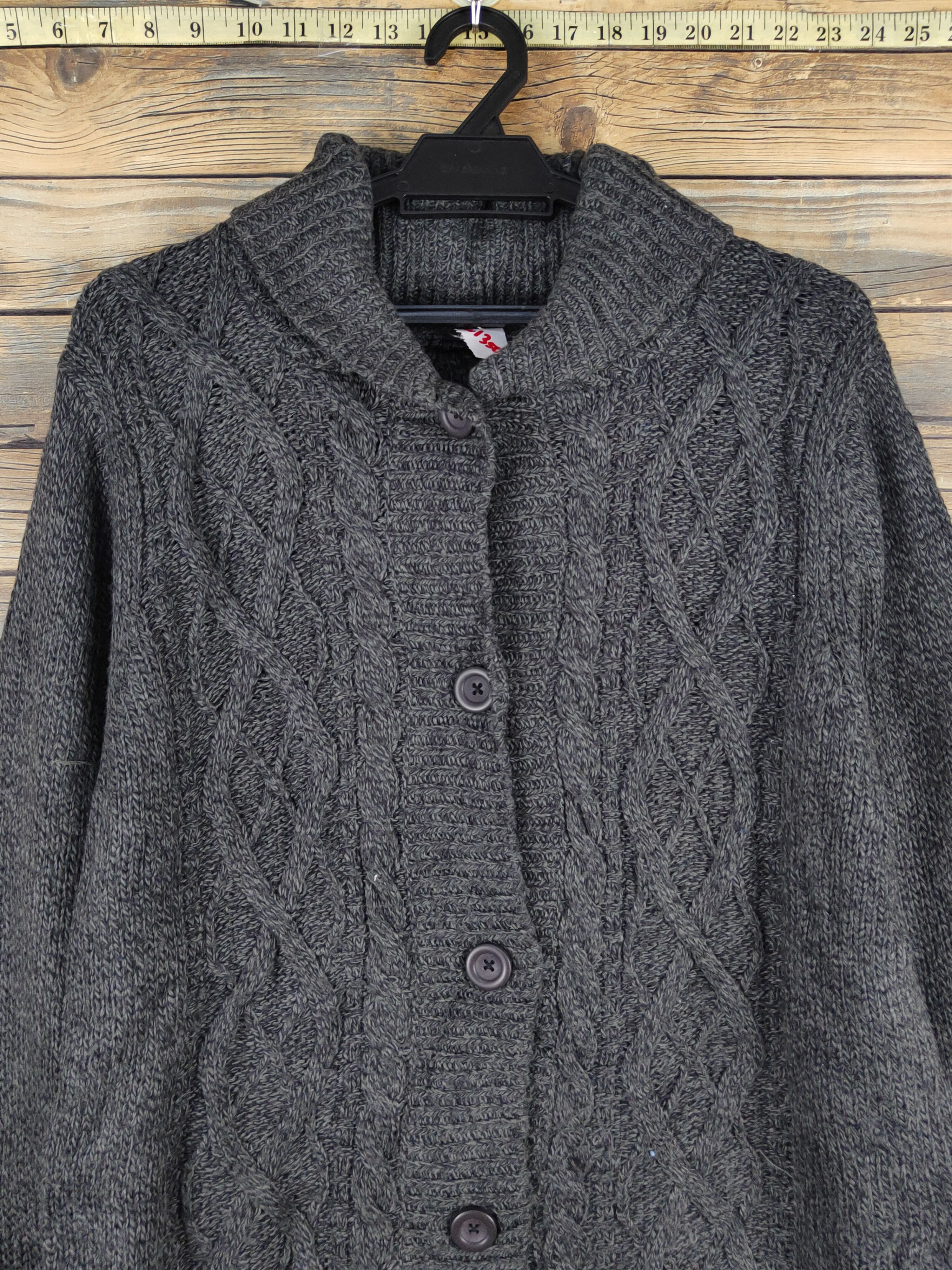 Aran Isles Knitwear × Japanese Brand × Vintage Topvalu Dark Gray cable Knitwear Sweaters #W1350 Size US M / EU 48-50 / 2 - 2 Thumbnail