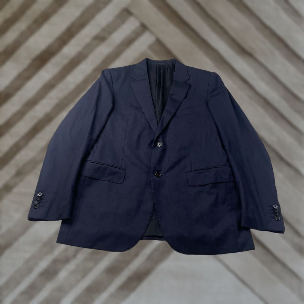 Ermenegildo Zegna Ermenegildo Zegna Blazer Wool Silk Navy Pinstripe 42R EU/42R US Two-Button Notch Lapel Double-Vented Regular Men Single-Breasted Linen? Size 42R - 1 Thumbnail