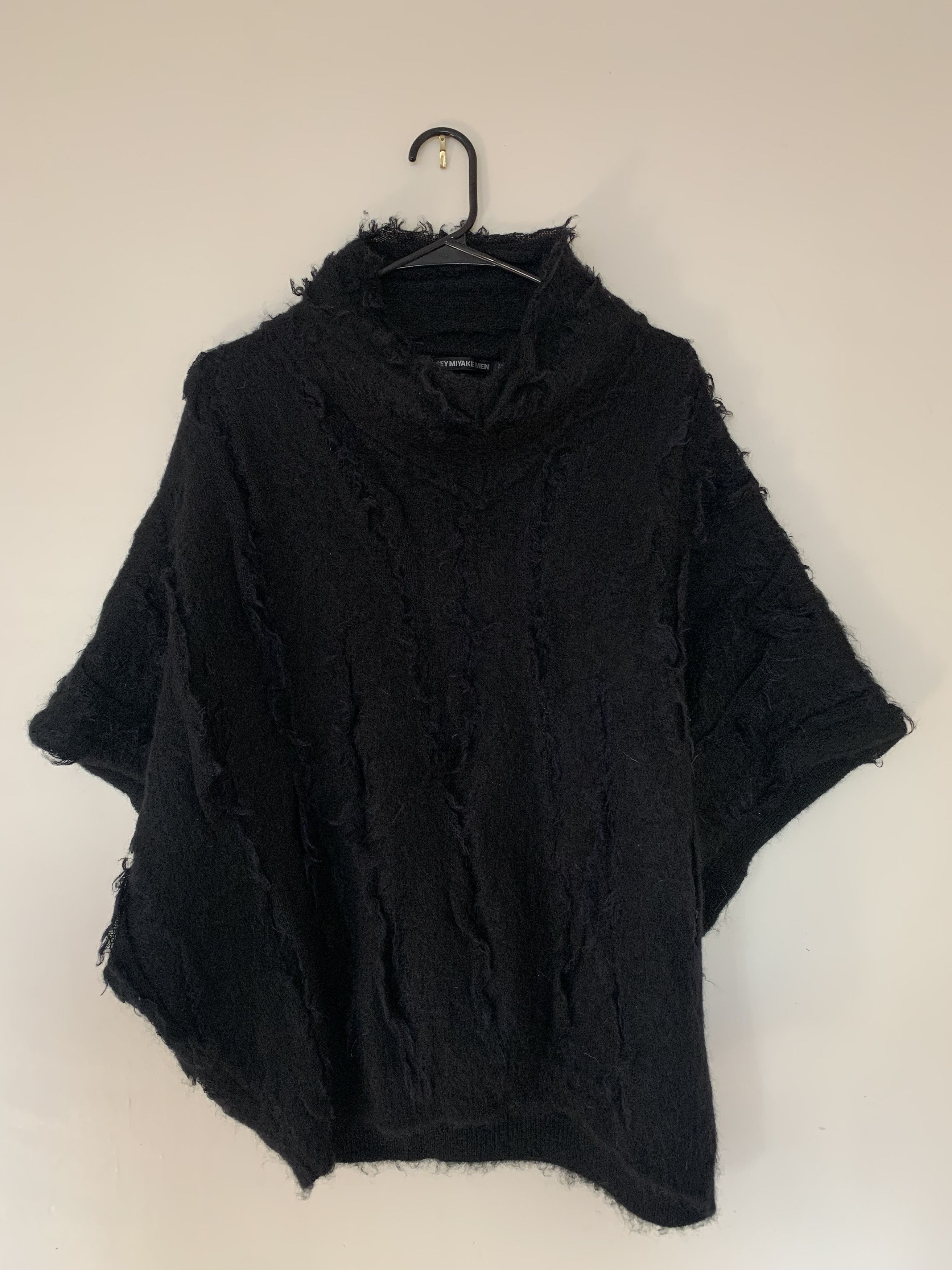 Image of Issey Miyake Wool-Mohair-Nylon Mix Turtleneck Poncho in Black, Men's (Size Small)