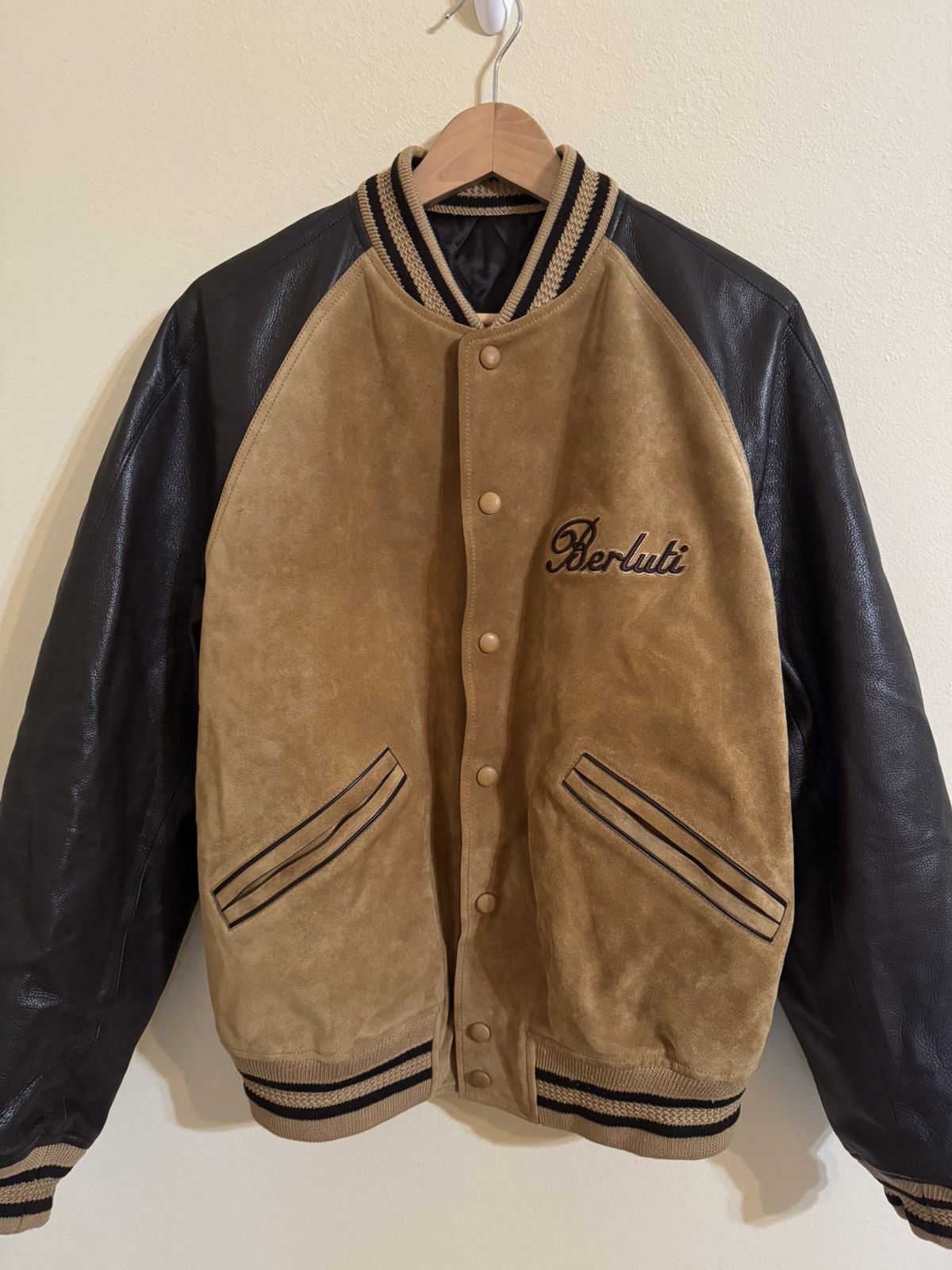 Berluti Berluti Suede Leather Varsity Jacket Natural R48 Size US S / EU 44-46 / 1 - 2 Thumbnail