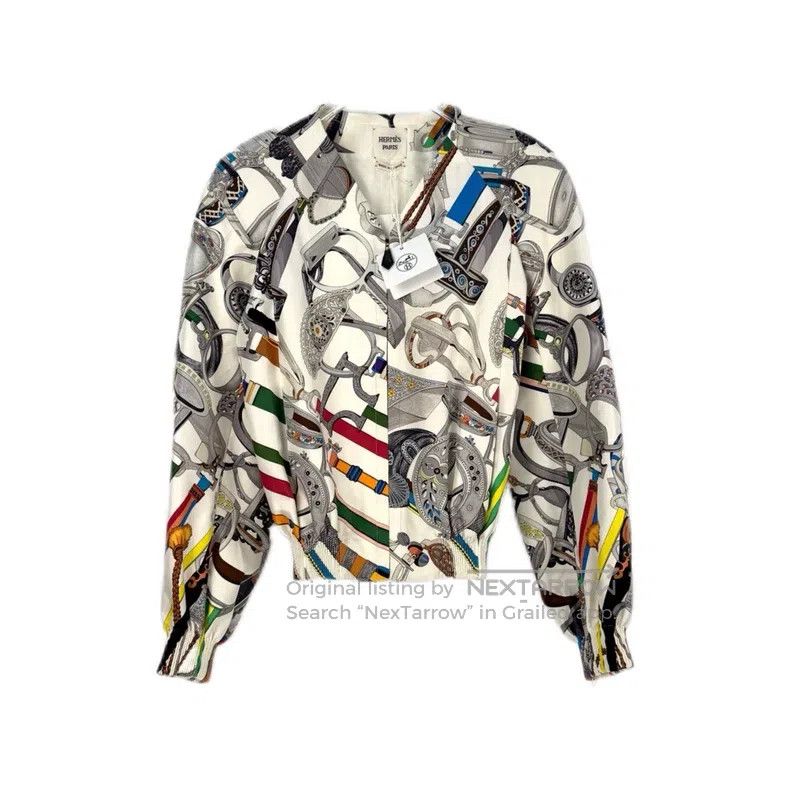 Hermes Hermes White full pattern silk zipper jacket Size XS / US 0-2 / IT 36-38 - 1 Thumbnail