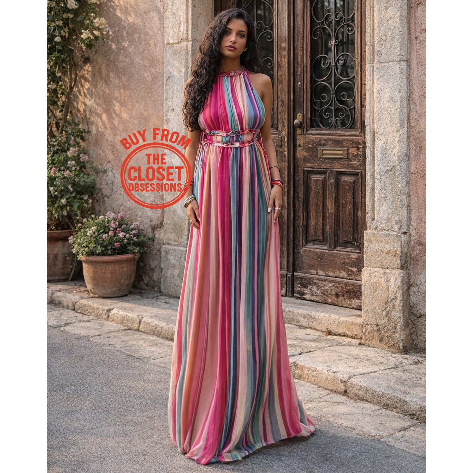 Mango MANGO Resort Stripe Halter Maxi Vacation Dress NWT Size M / US 6-8 / IT 42-44 - 9 Thumbnail
