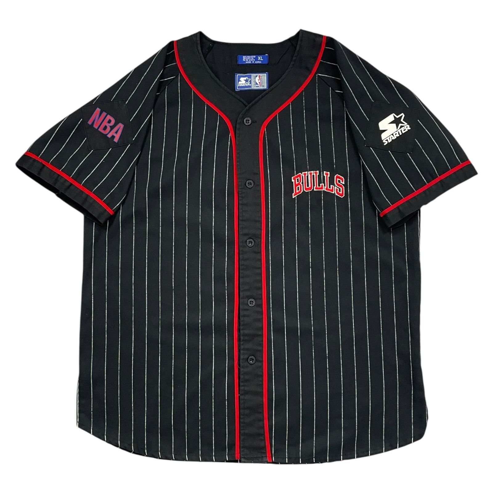 NBA VTG 90s CHICAGO BULLS STARTER PINSTRIPE BASEBALL JERSEY XL Size US XL / EU 56 / 4 - 2 Thumbnail