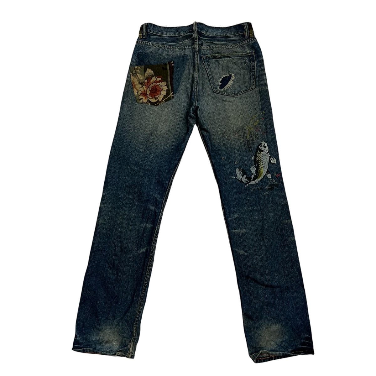 14th Addiction Vintage Takeo Kikuchi Distressed Art Denim Size US 33 - 1 Thumbnail