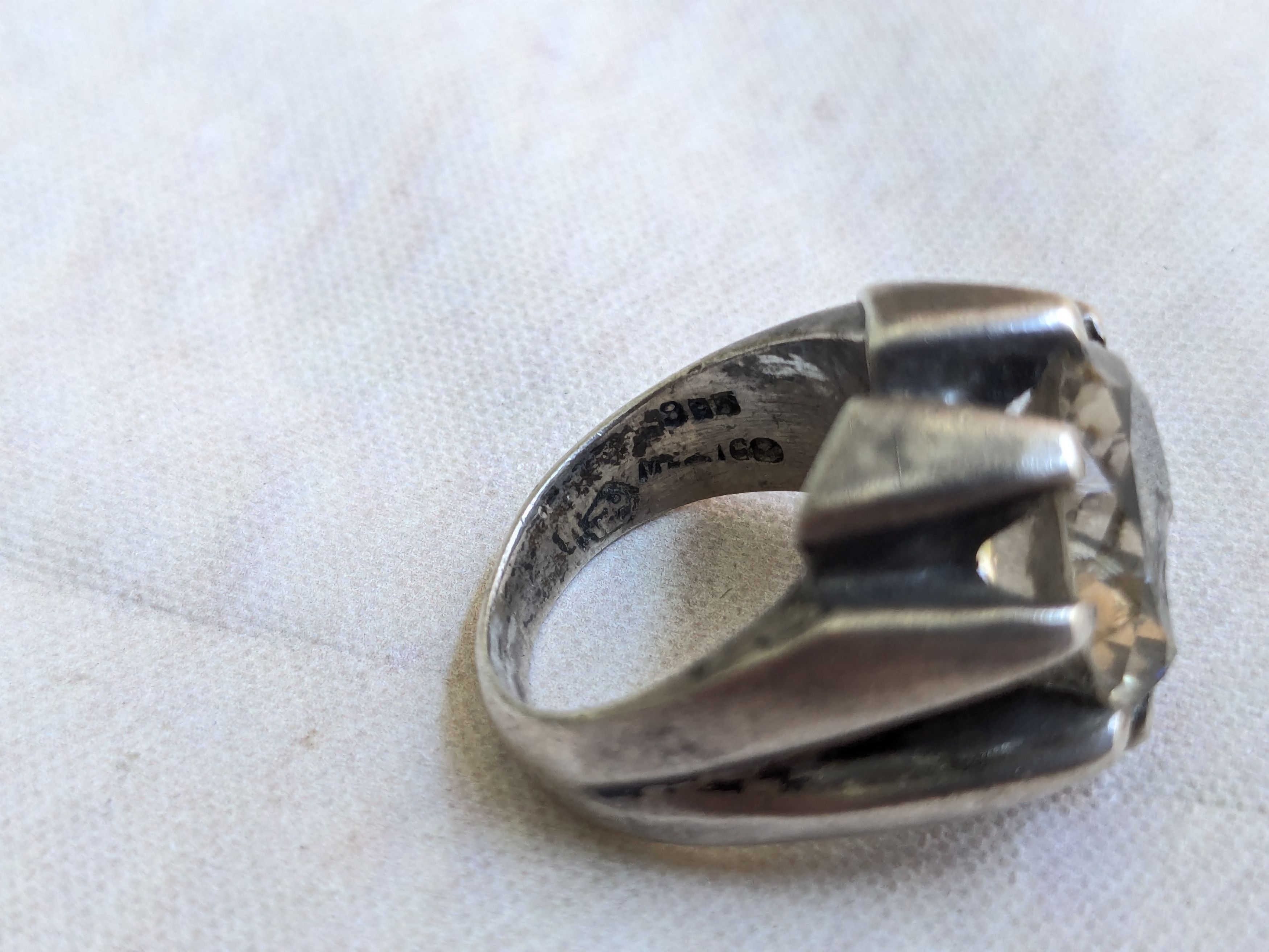 Jewelry Vintage Sterling Silver Ring Quartz Mexico Round Size ONE SIZE - 10 Thumbnail