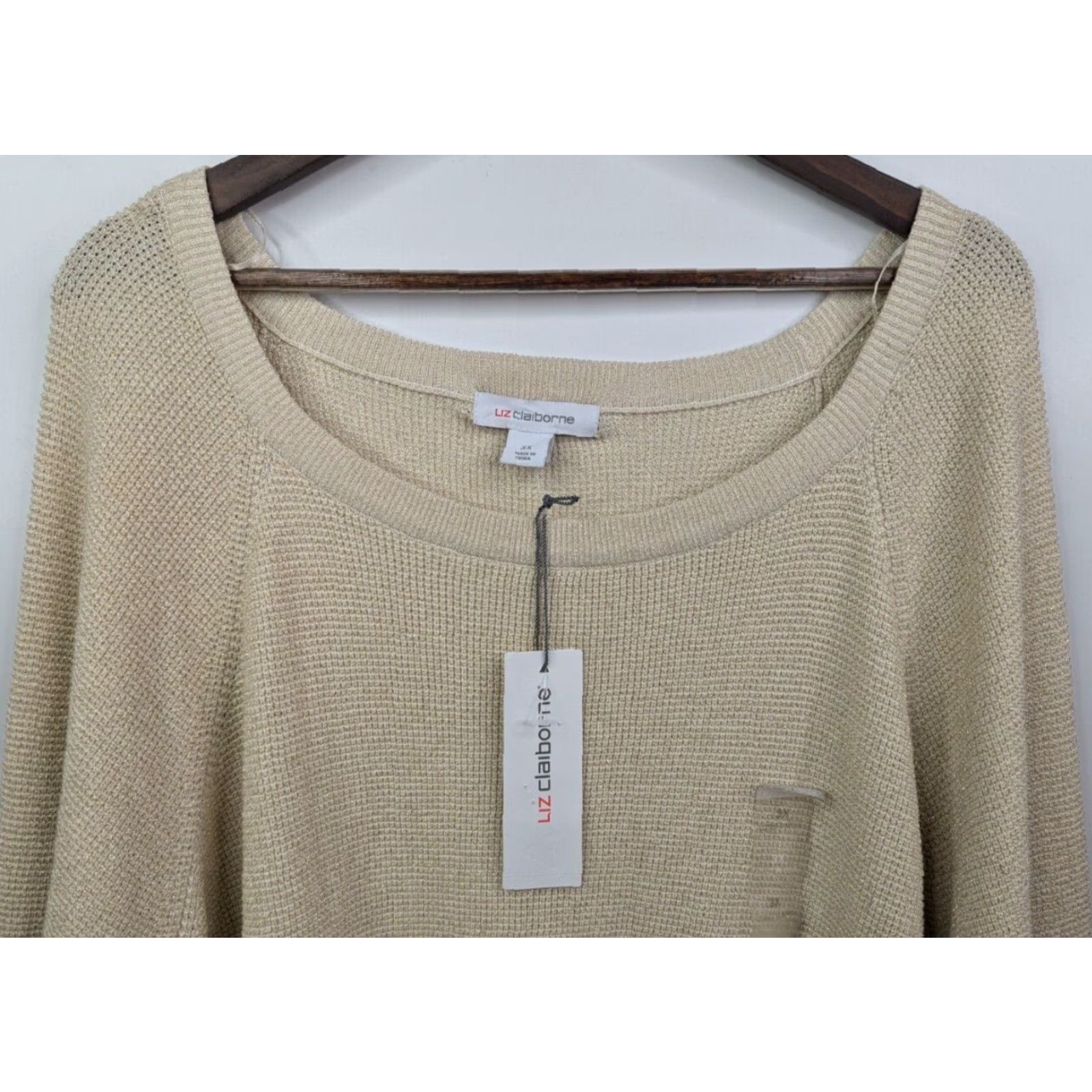 Liz Claiborne Liz Claiborne Women Plus Sweater 3X Beige Rayon Metallic Pullover Crew Neck Long Sleeve Knit Size XXL / US 16-18 / IT 52-54 - 3 Thumbnail