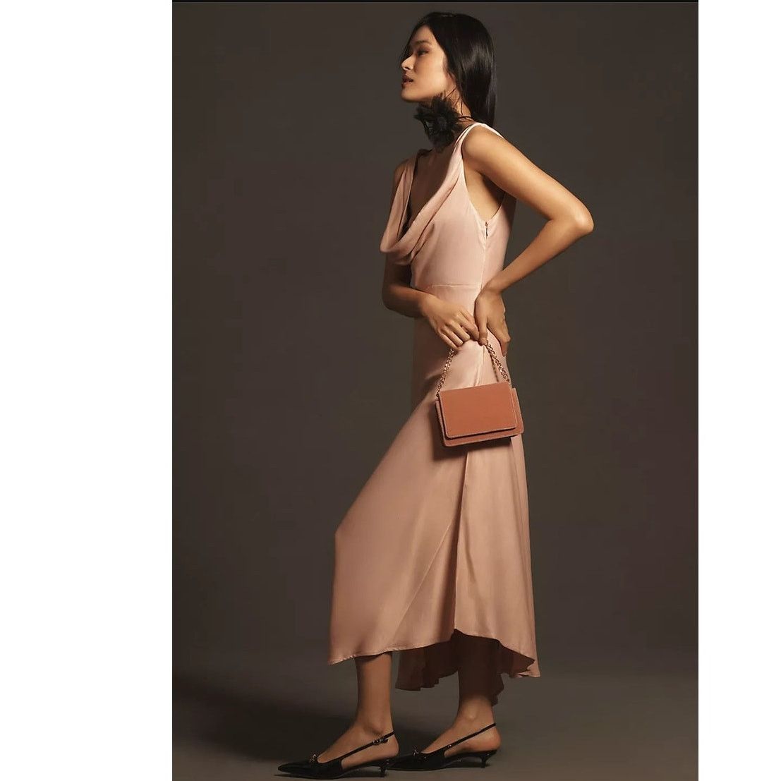 Anthropologie NWT Cowl-Neck Asymmetrical Twofer Slip Dress $178 XS Pink Size XS / US 0-2 / IT 36-38 - 3 Thumbnail