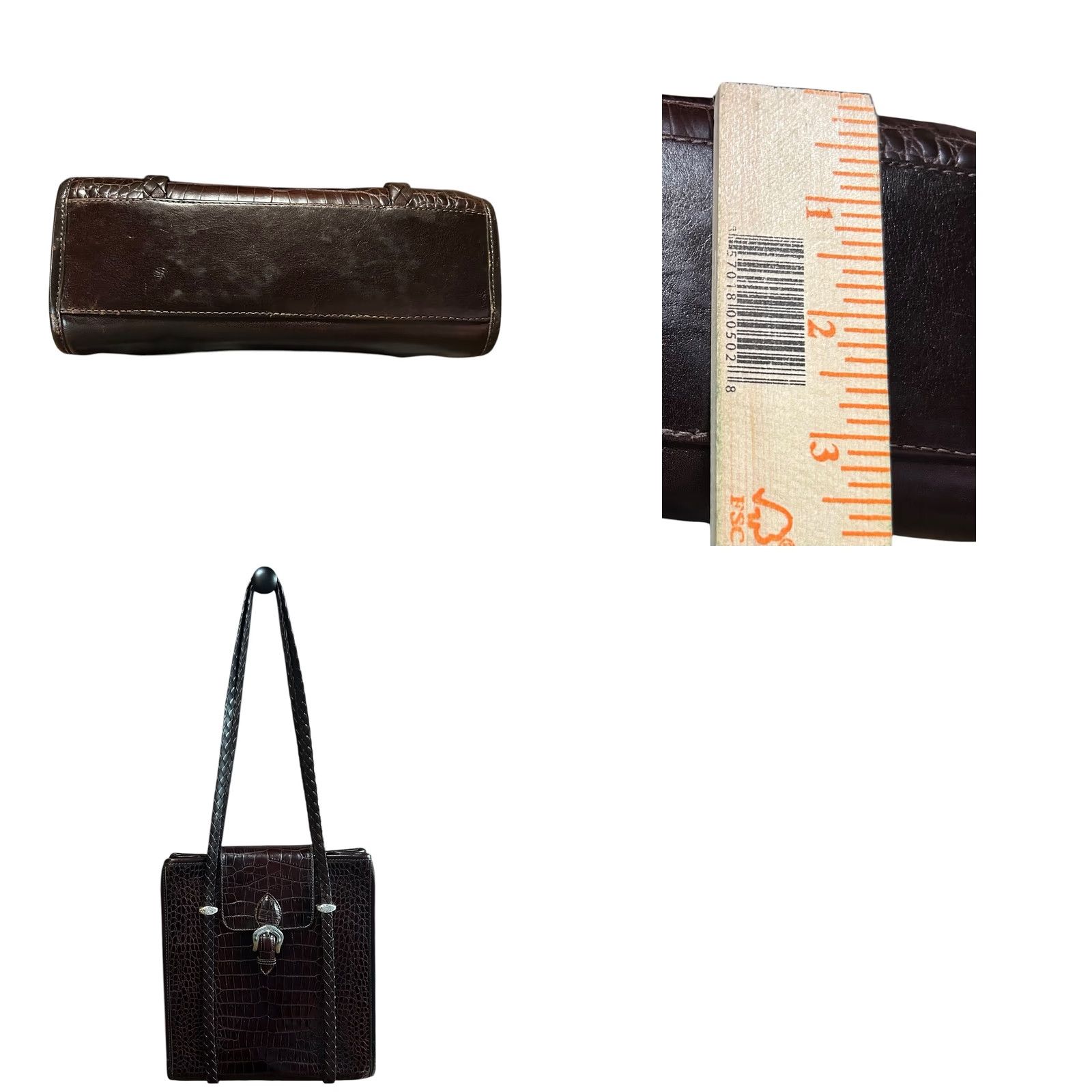 Brighton Brighton Shoulder Bag Womens Brown Leather Croc Embossed Trim 90s Designer Purse Size ONE SIZE - 10 Thumbnail