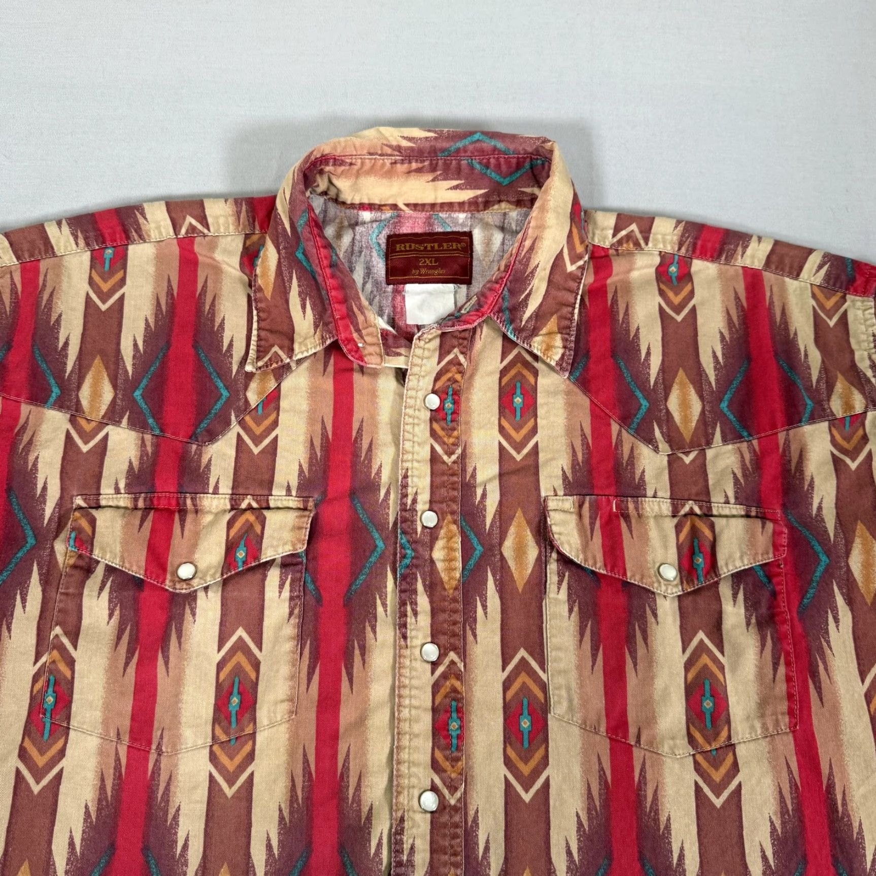 Wrangler Wrangler Shirt Mens 2XL Beige Red Pearl Snap Aztec Brushpopper Western Cowboy Size US XXL / EU 58 / 5 - 2 Thumbnail