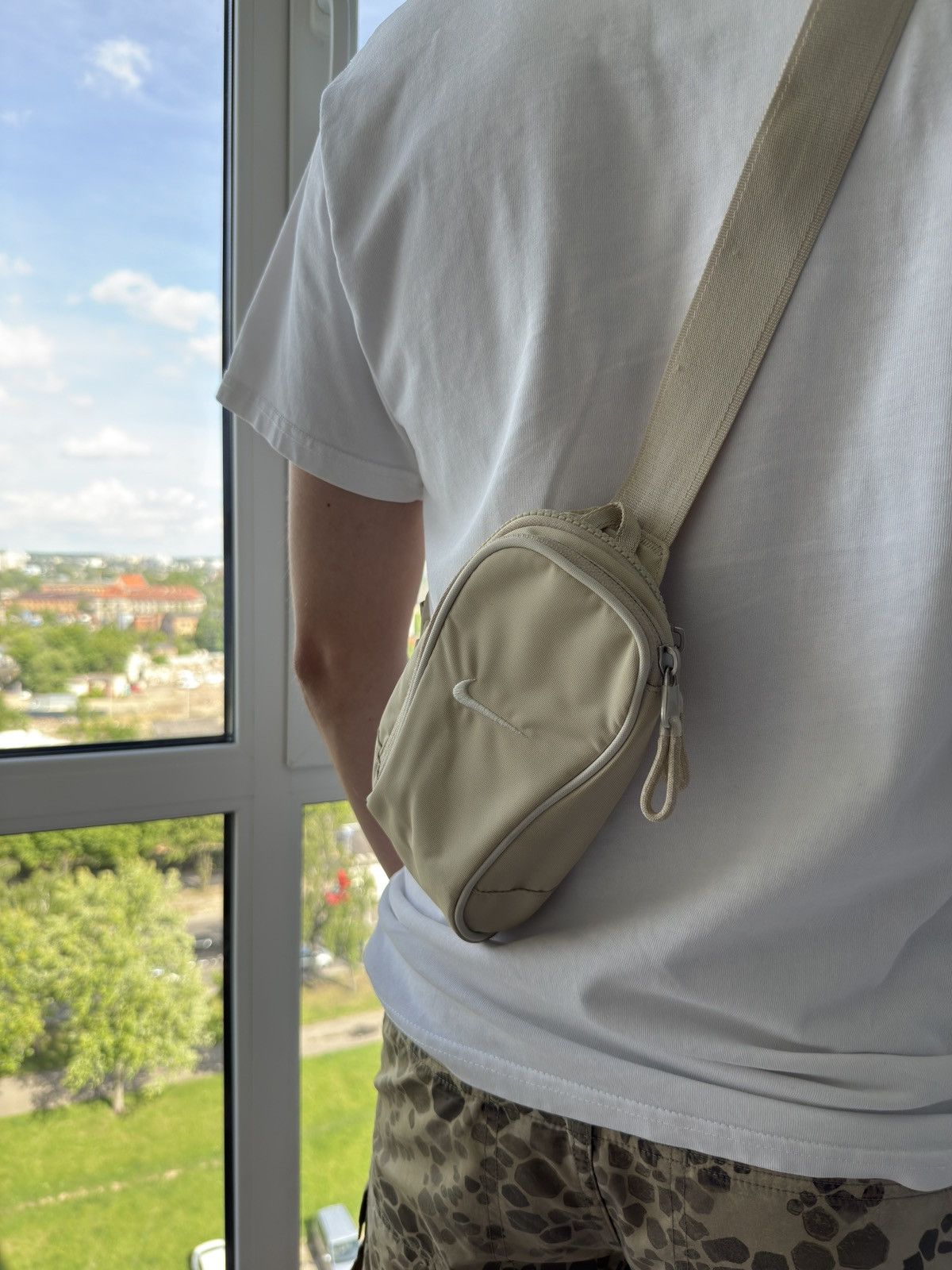 Design Nike Mini Sling Bag Swoosh Y2K Messenger in Beige, Men's