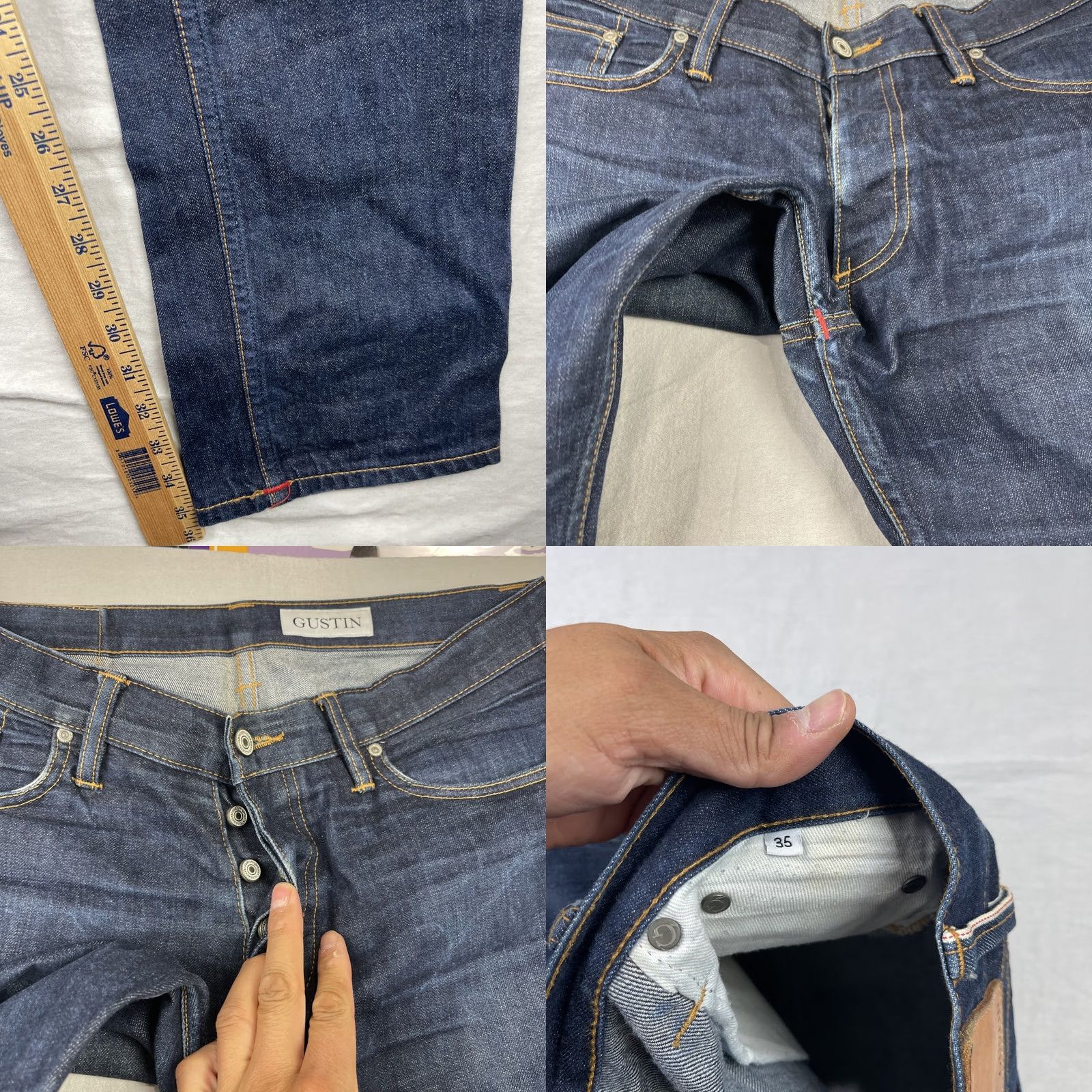 Gustin Gustin Jeans Mens 35x36 Dark Blue Raw Japanese Selvedge Denim Slim Pants 116699 Jeans Size US 35 - 8 Thumbnail