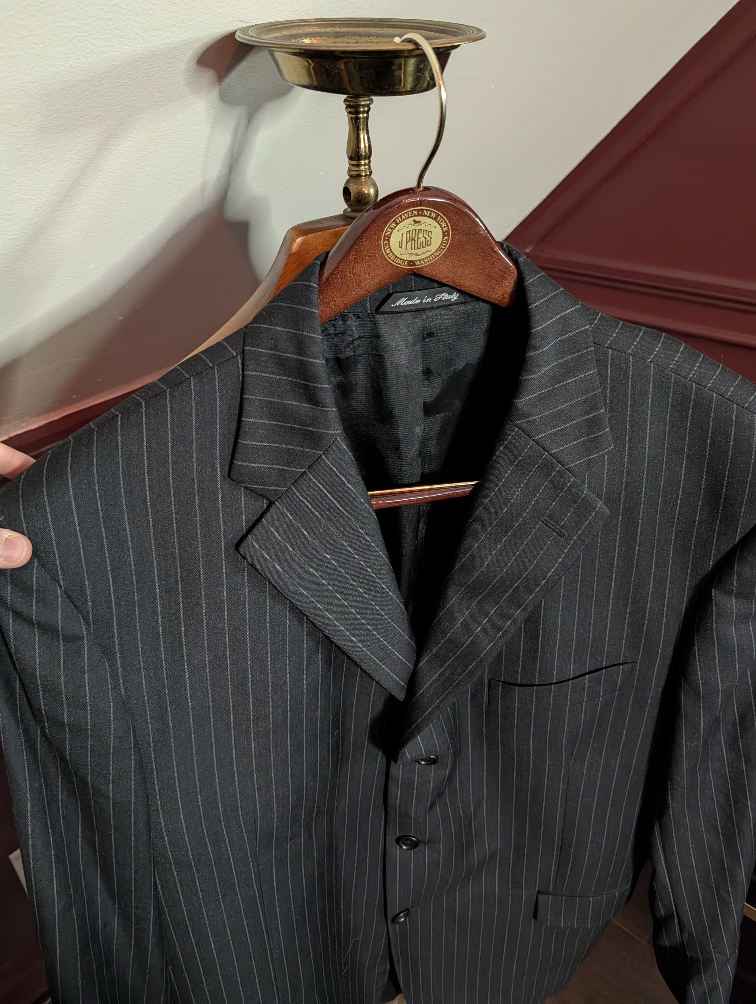 Zanieri Vitale Barberis Super 110s flannel wool striped jacket Size 44R - 2 Thumbnail