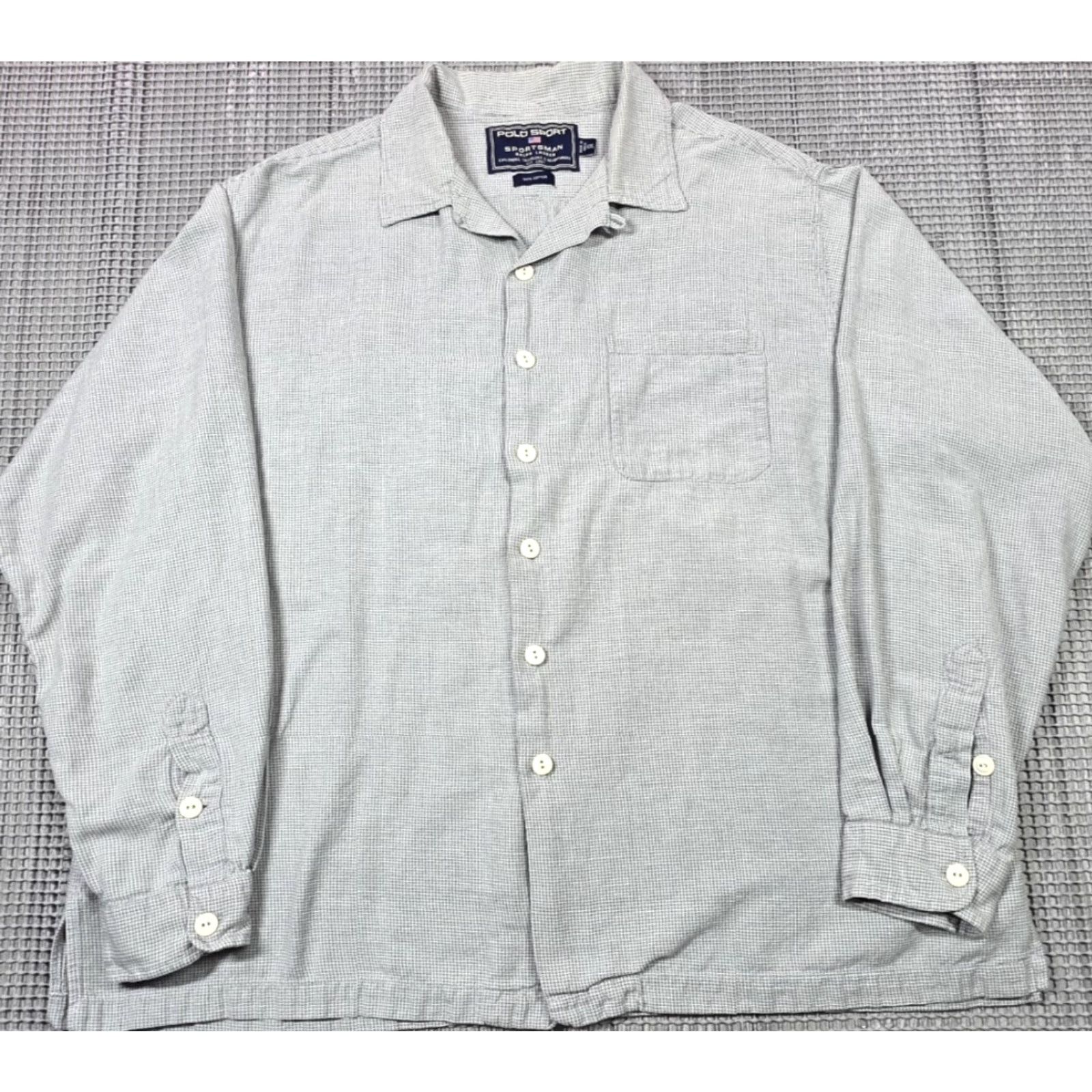 Polo Ralph Lauren VTG Polo Ralph Lauren Sportsman Men Gray Basket Weave Camp Loop Collar Shirt XL 90s Polo Ralph Lauren Sportsman Mens Button-Up Size US XL / EU 56 / 4 - 4 Thumbnail