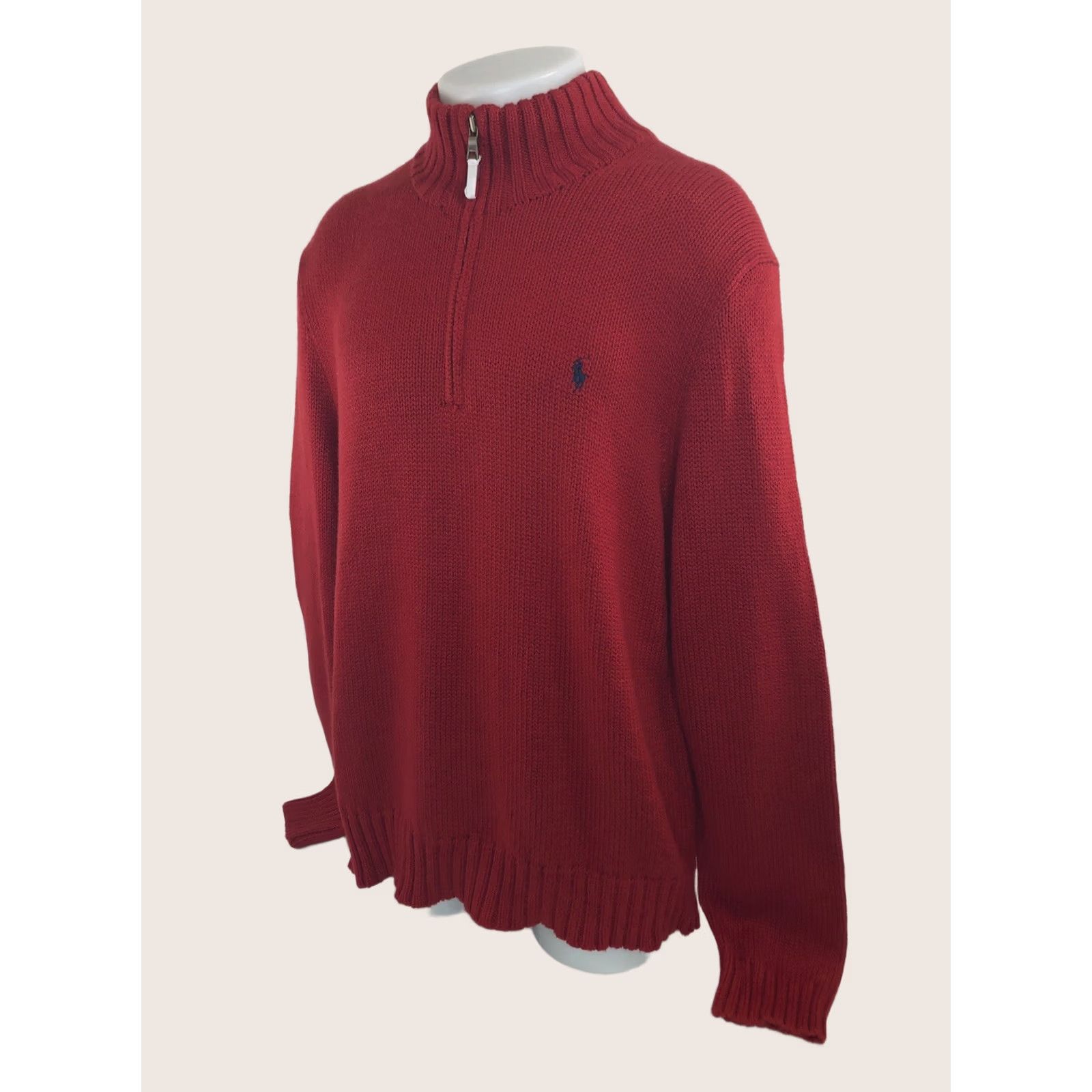 Polo Ralph Lauren POLO / RALPH LAUREN Sweater - Knit Zip Collar XL Embroidered Pony Red Mens Pullover Knit Shirt Size US XL / EU 56 / 4 - 1 Thumbnail