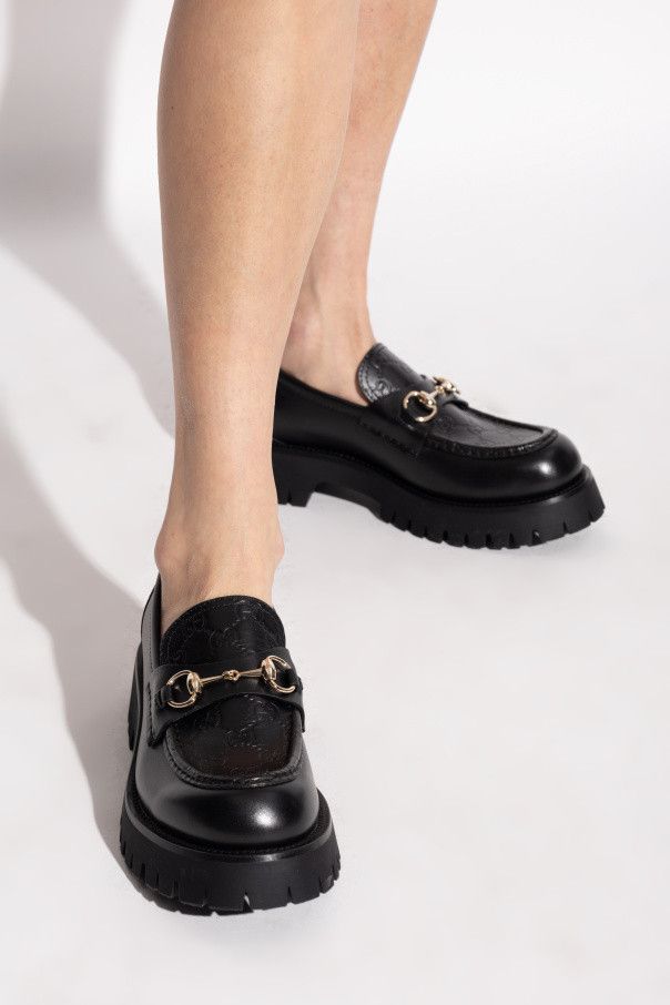 Gucci oc11z0126 Women's Horsebit Loafers With Lug Sole in Black Size US 8 / IT 38 - 2 Thumbnail