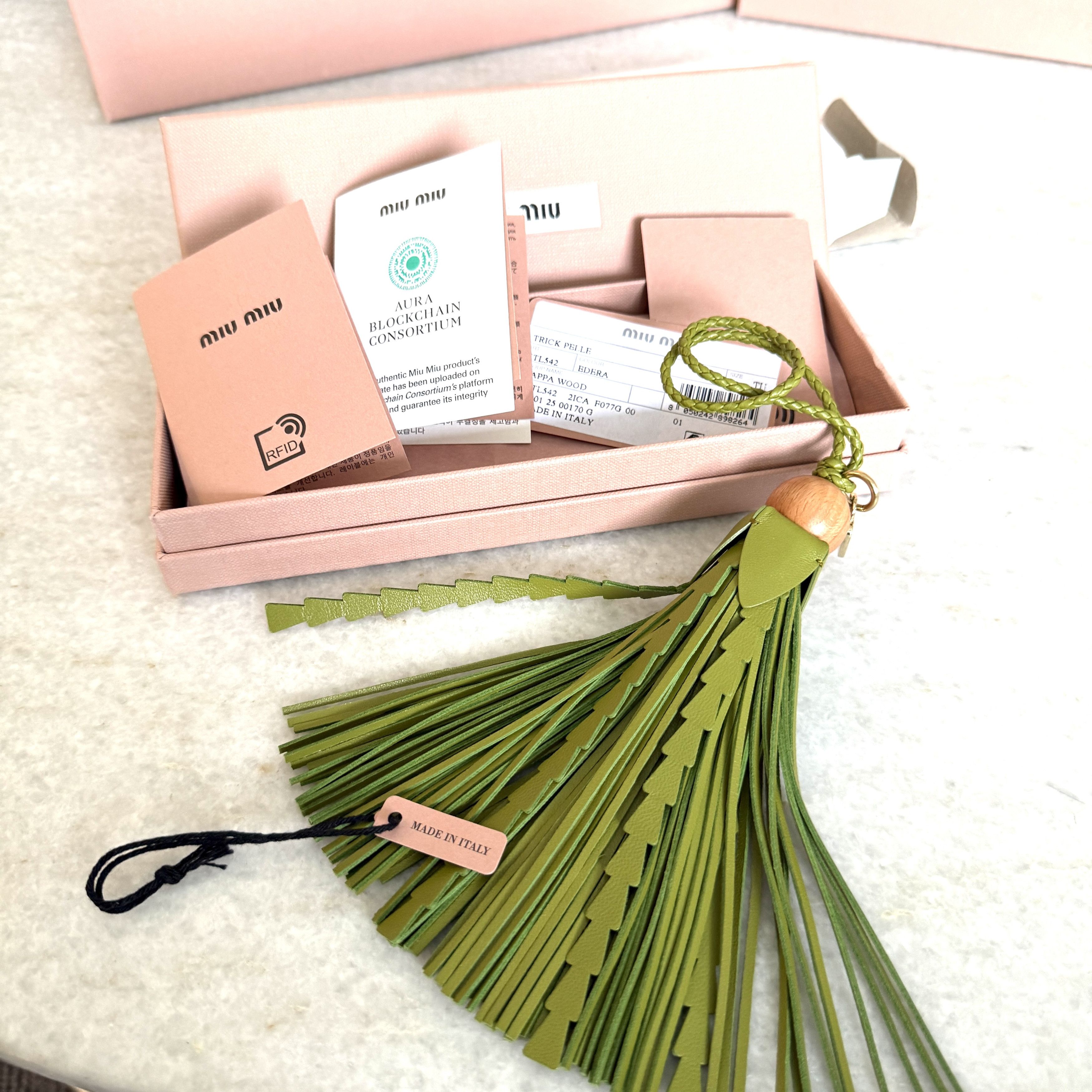 Miu Miu Miu Miu 5TL542 Tassel Leather Bag Charm Trick Edera Green Size ONE SIZE - 5 Thumbnail