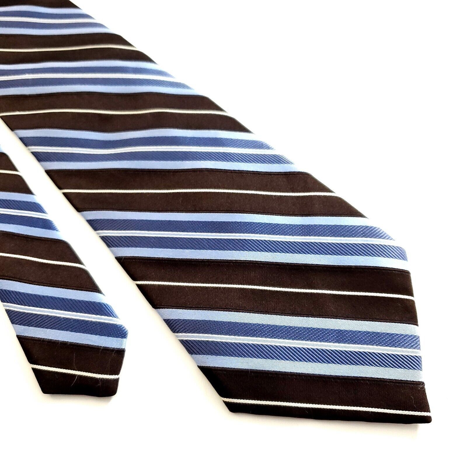 Jones New York Jones New York Brown Blue Striped Woven Silk Tie Size ONE SIZE - 1 Thumbnail